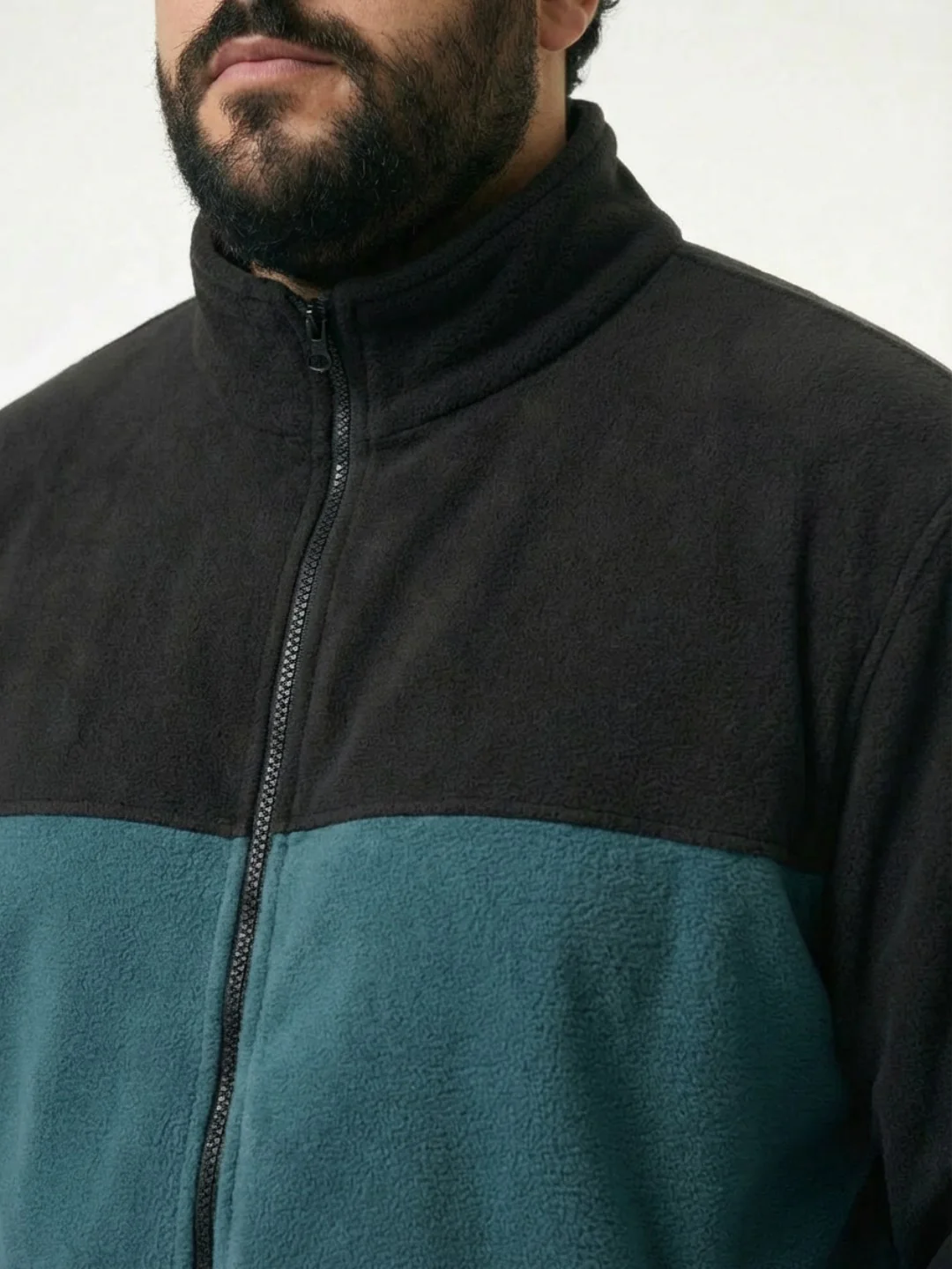 Colourblock Fleece Heavy Weight Plus Size Zipper Jacket - Image 5
