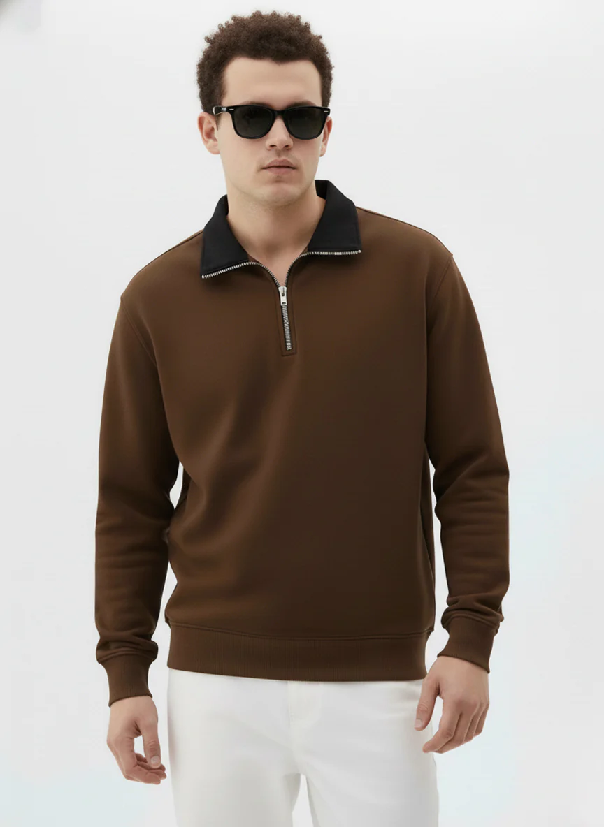 Contrast Collar Quarter Zip Plus Size Sweatshirt - Image 6