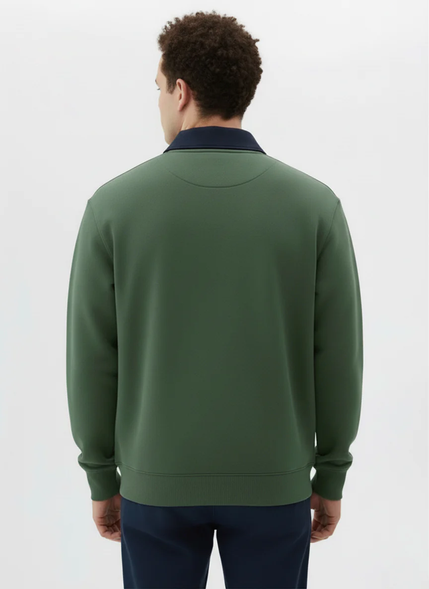 Contrast Collar Quarter Zip Plus Size Sweatshirt - Image 5