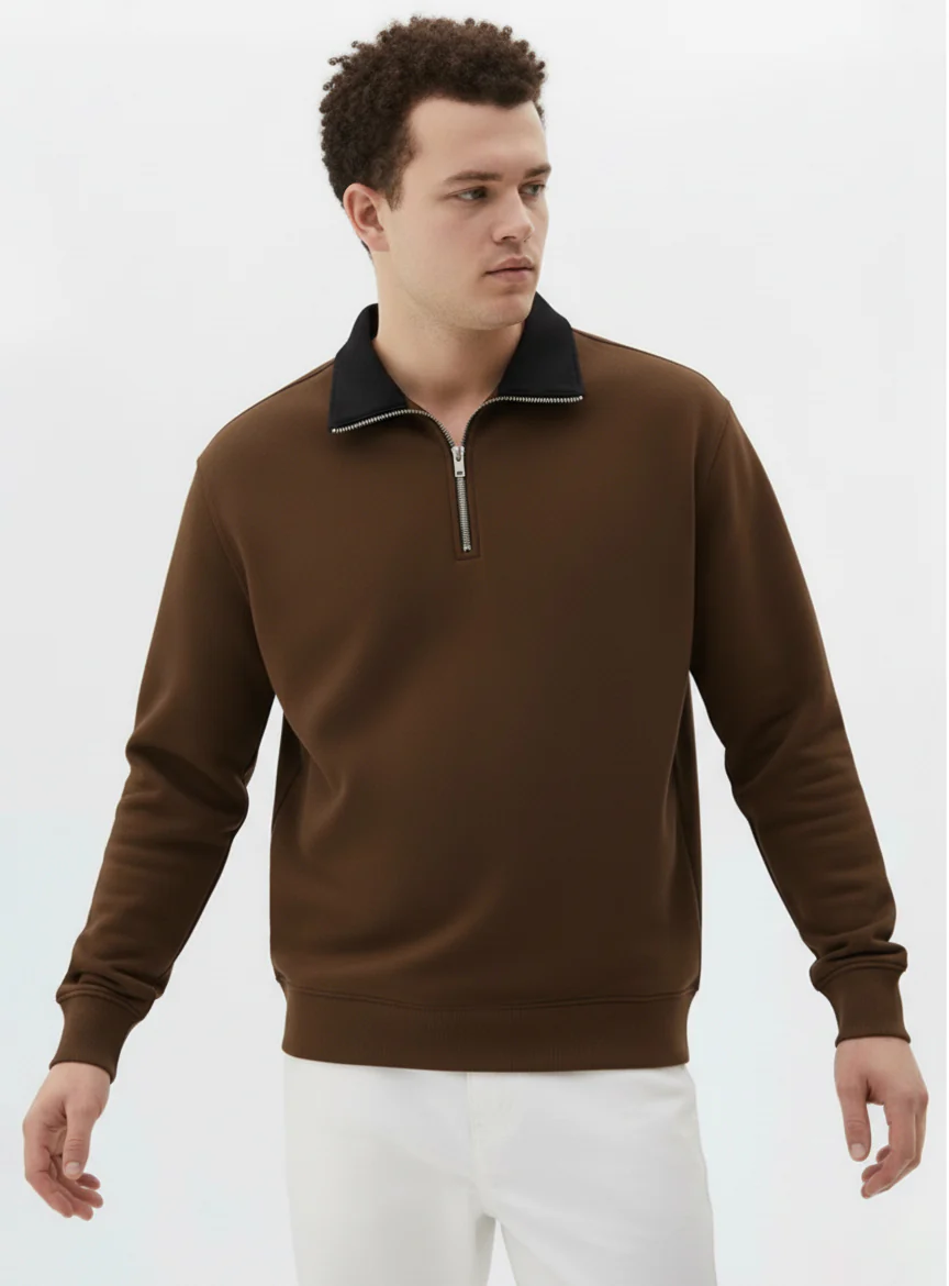Contrast Collar Quarter Zip Plus Size Sweatshirt - Image 7