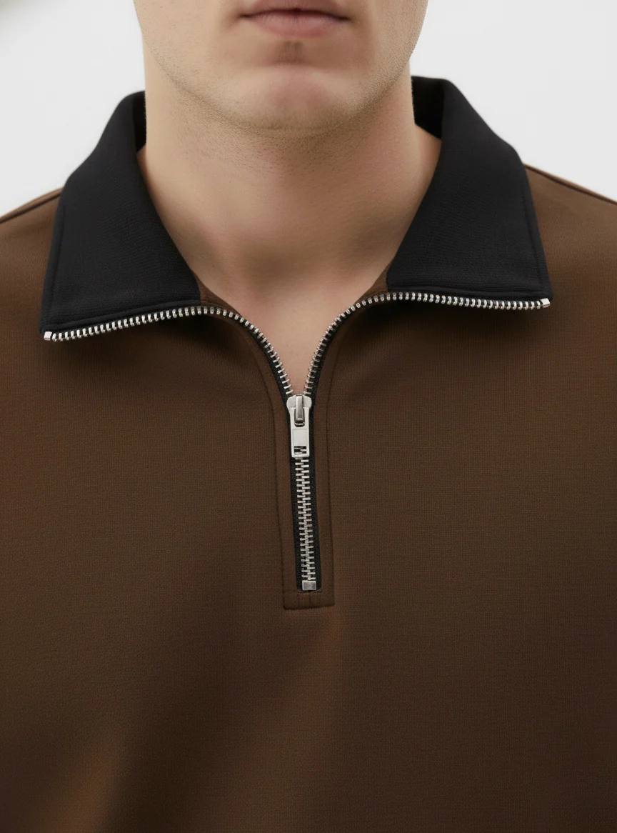 Contrast Collar Quarter Zip Plus Size Sweatshirt - Image 8