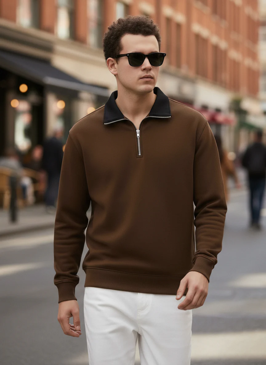 Contrast Collar Quarter Zip Plus Size Sweatshirt - Image 9