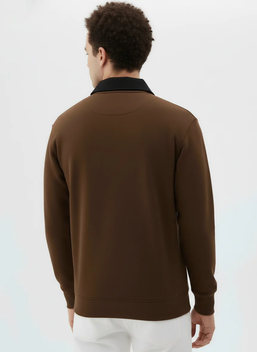 Contrast Collar Quarter Zip Plus Size Sweatshirt - Image 10