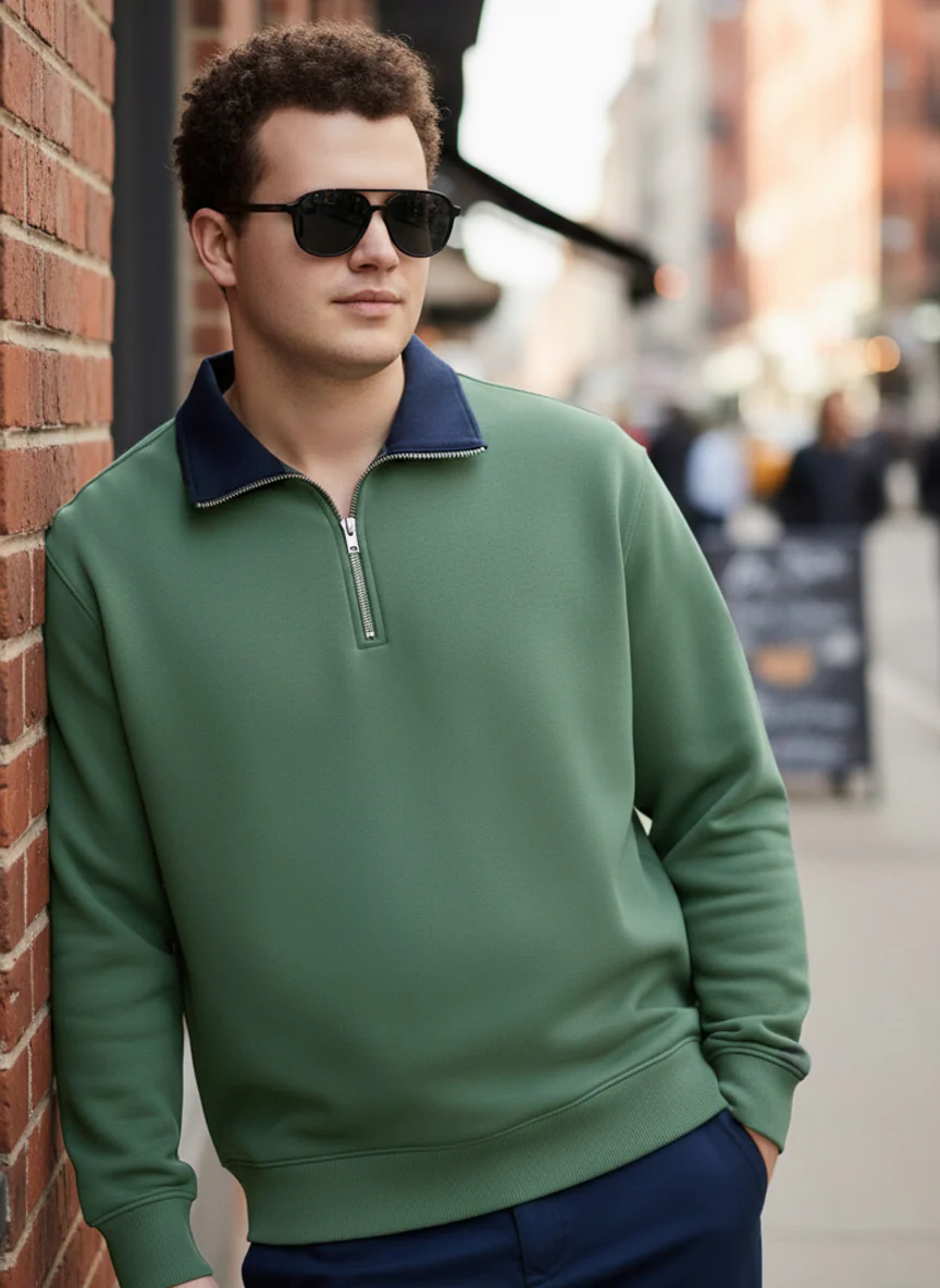 Contrast Collar Quarter Zip Plus Size Sweatshirt - Image 3