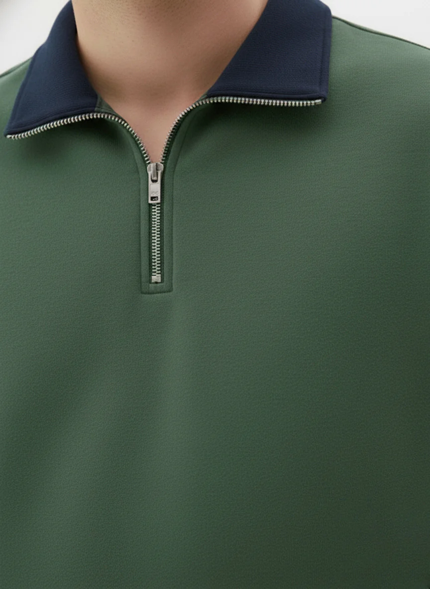 Contrast Collar Quarter Zip Plus Size Sweatshirt - Image 4