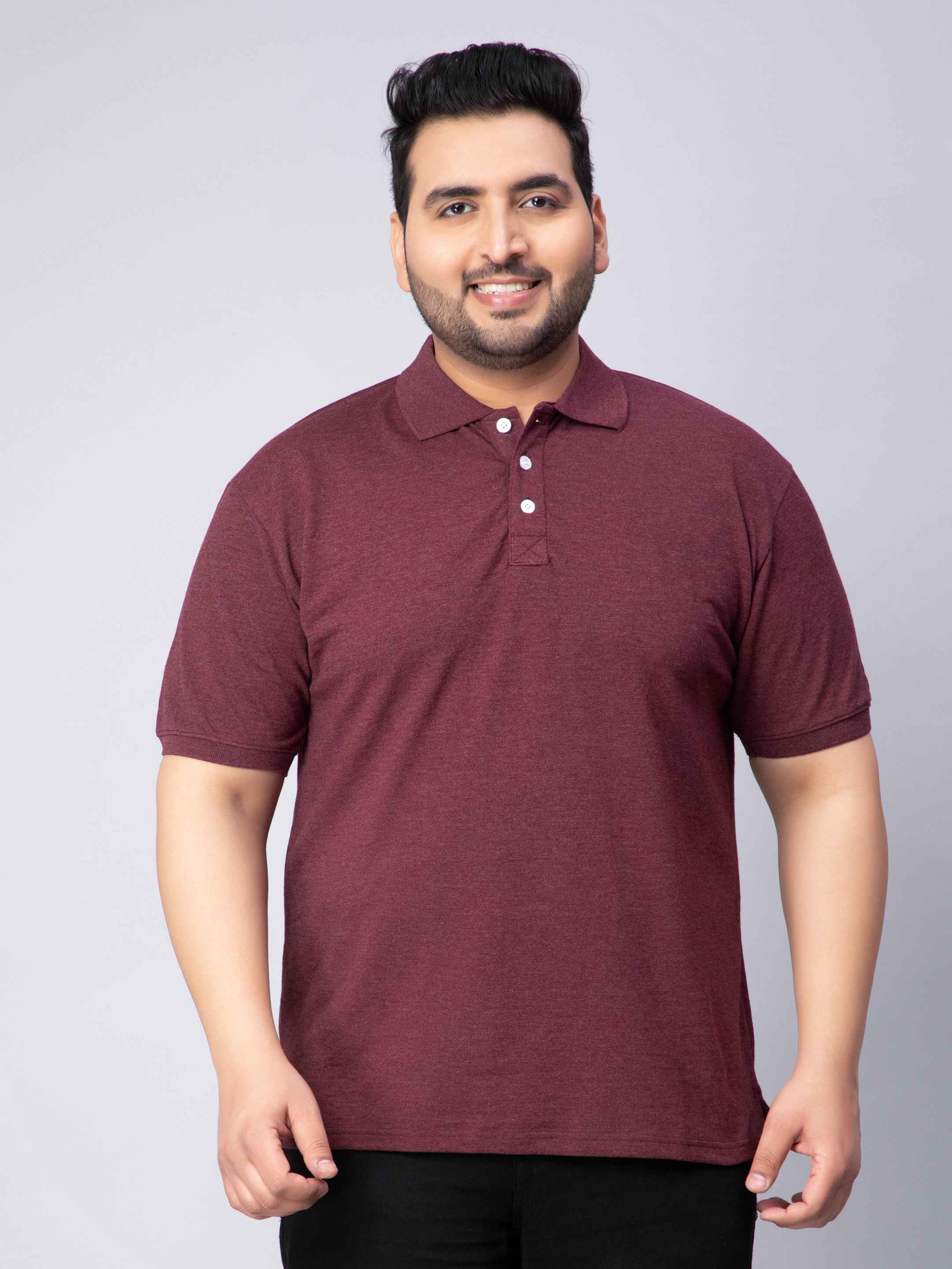 Maroon Melange Solid Unisex Plus Size Polo T-shirt - Image 2
