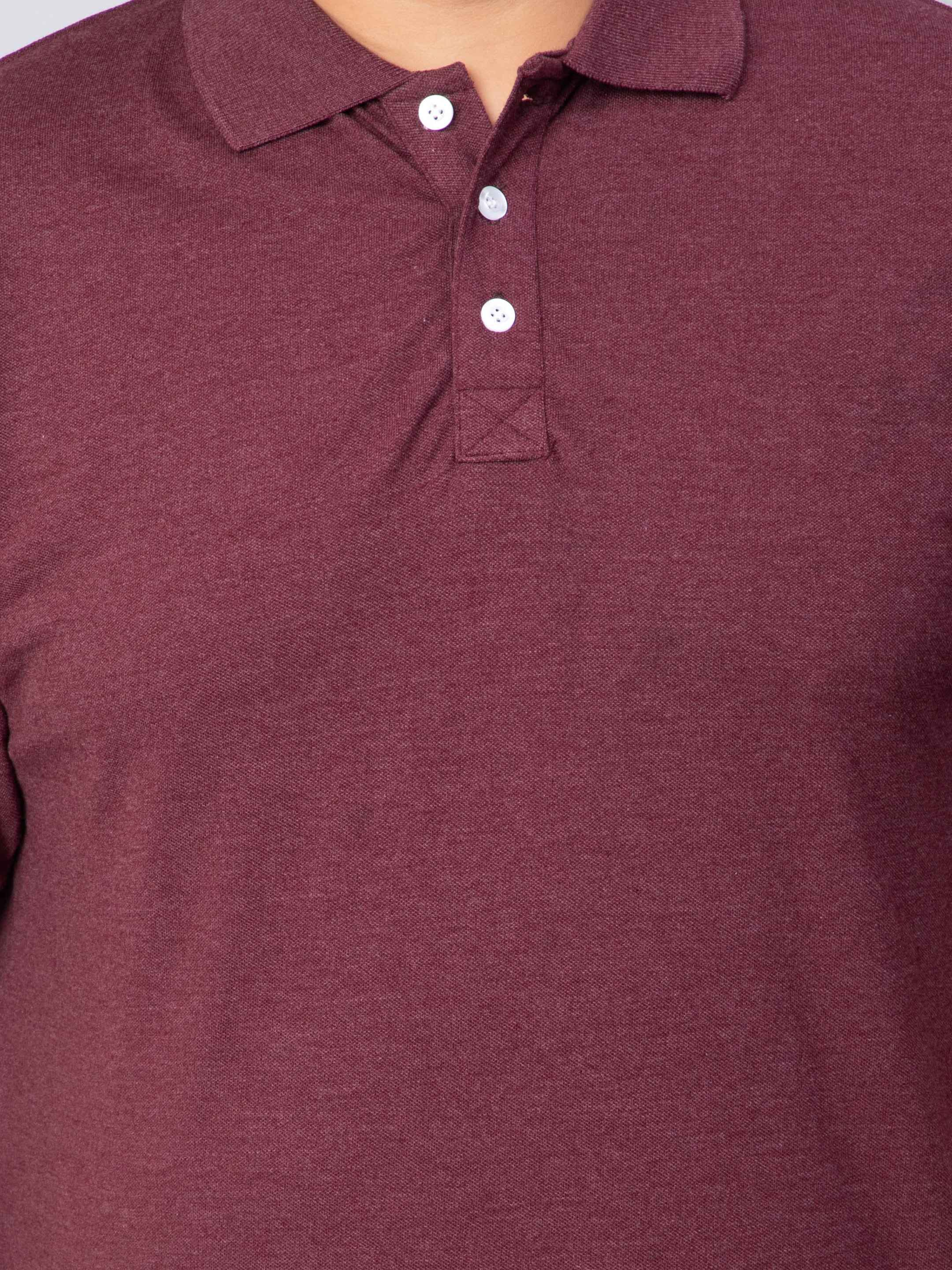 Maroon Melange Solid Unisex Plus Size Polo T-shirt - Image 5
