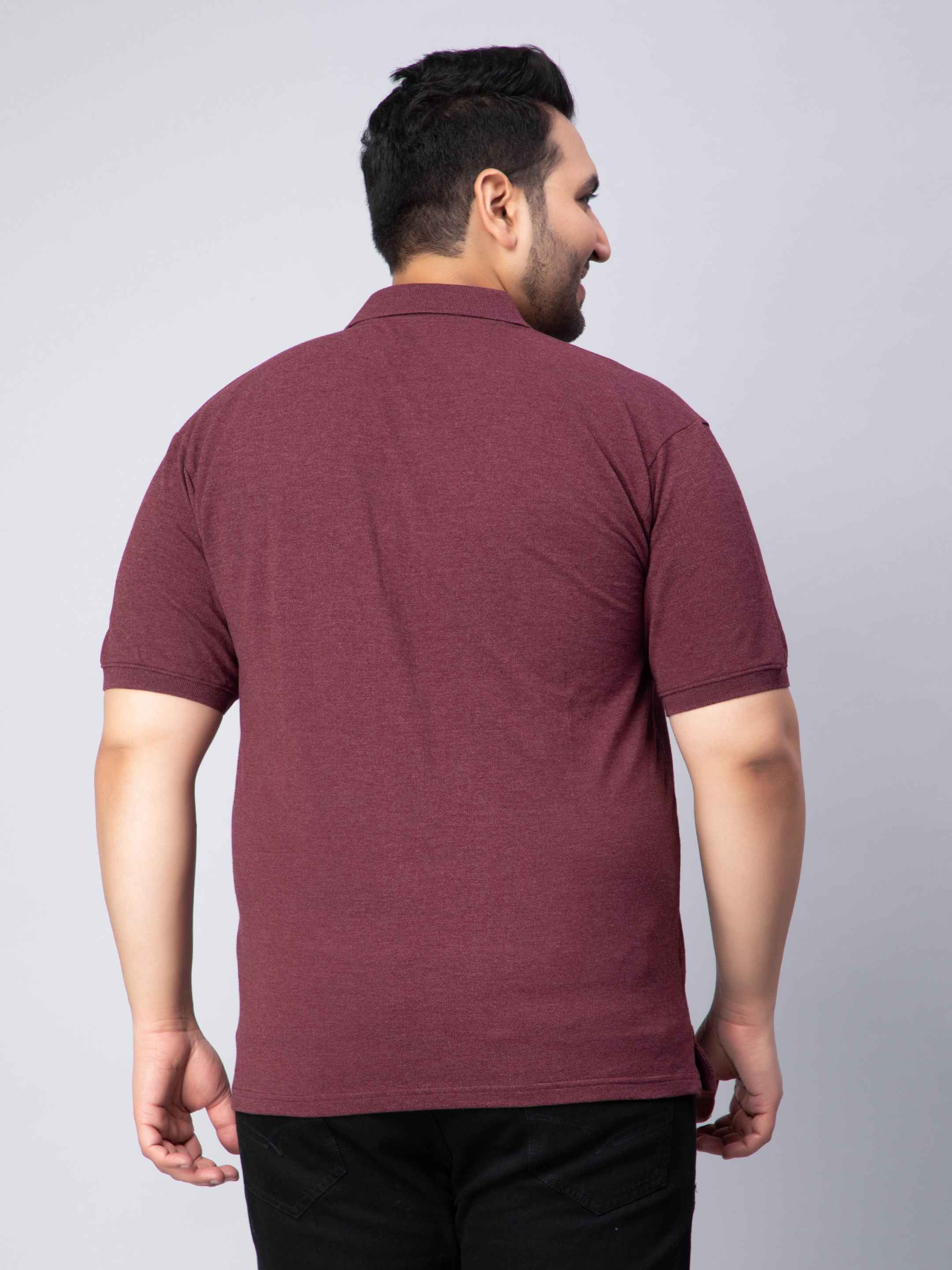Maroon Melange Solid Unisex Plus Size Polo T-shirt - Image 6