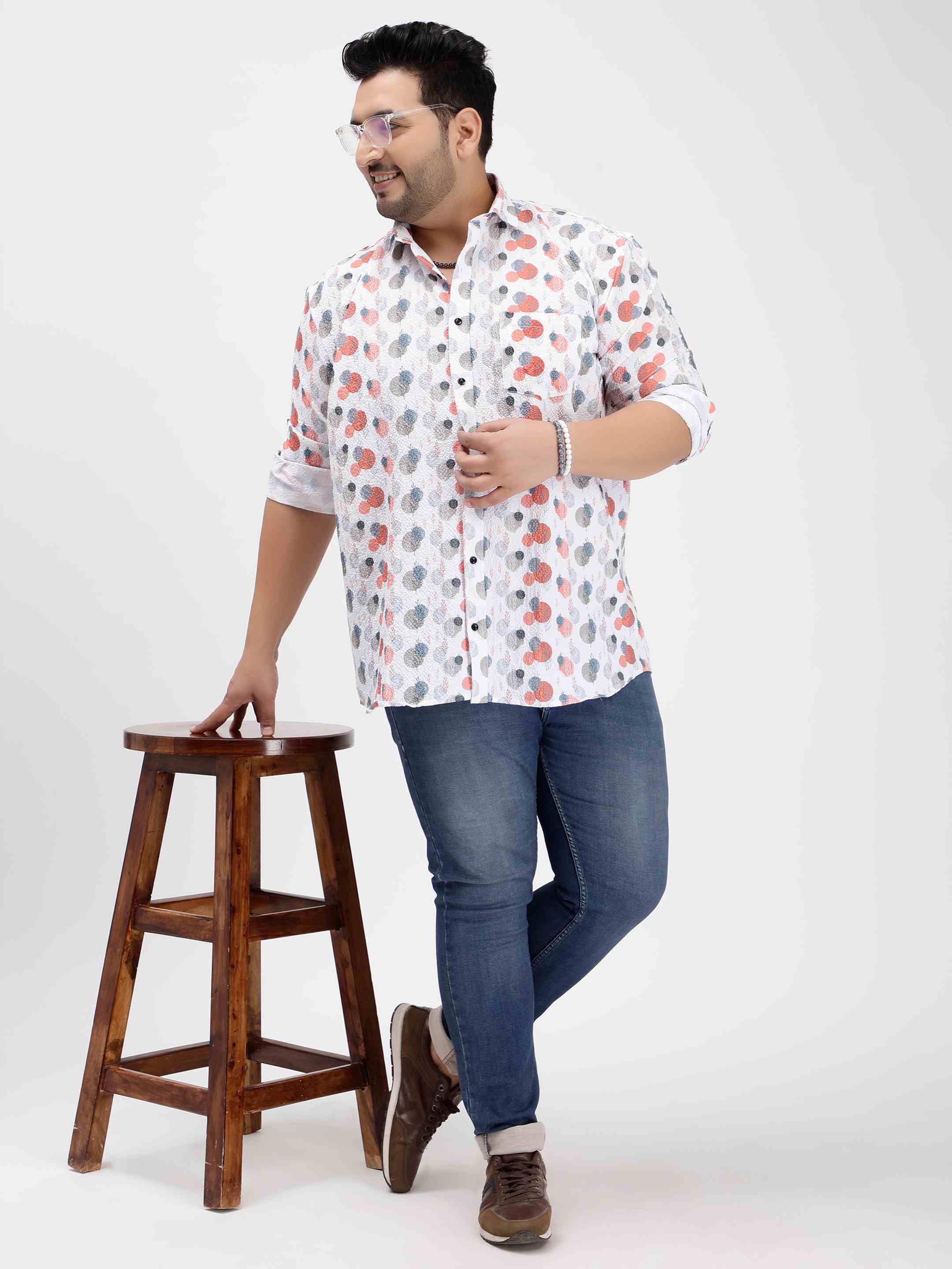 Coral Tree Shape Digital Print Textured Shirt - Image 3