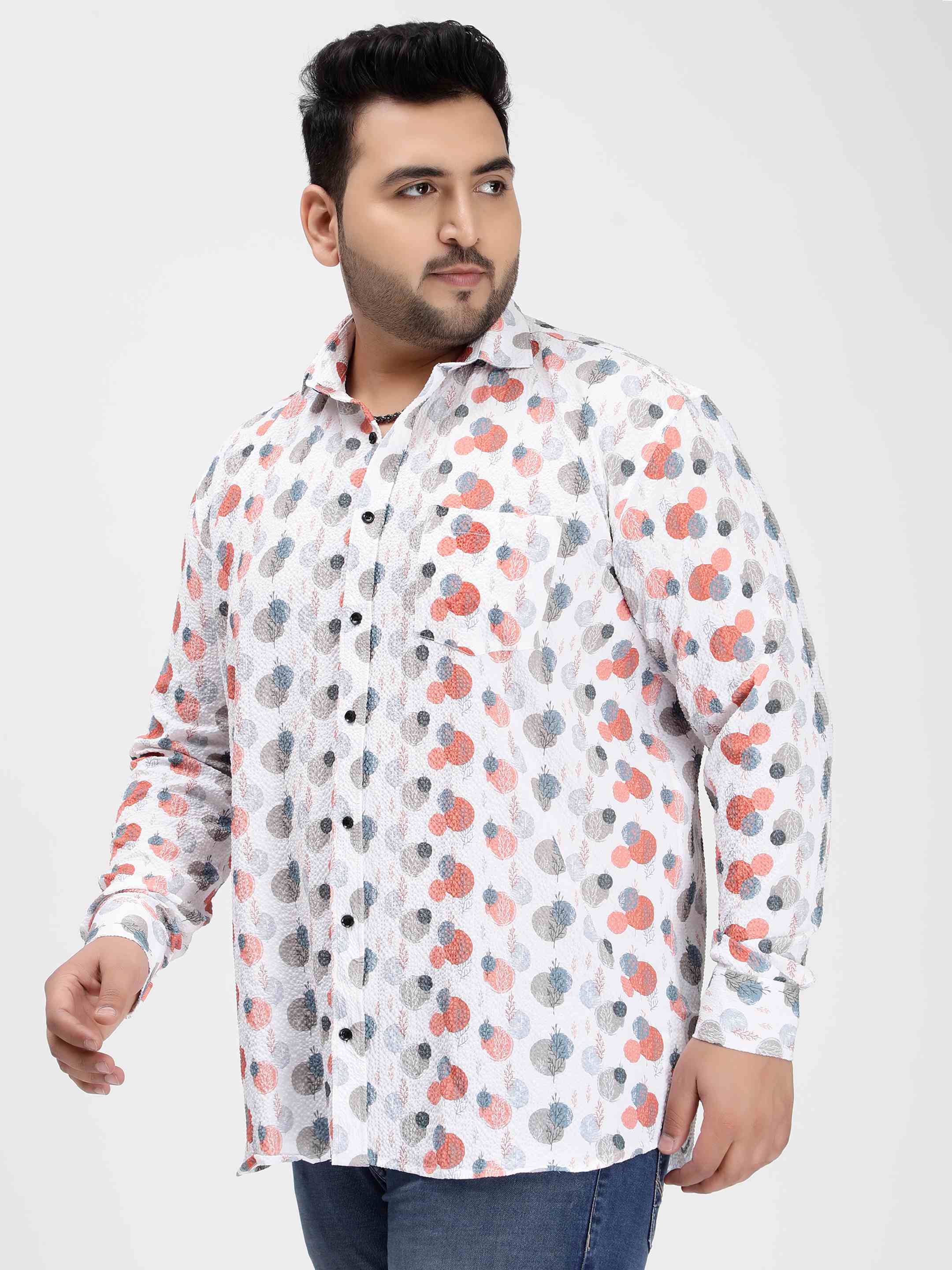 Coral Tree Shape Digital Print Textured Shirt - Image 4