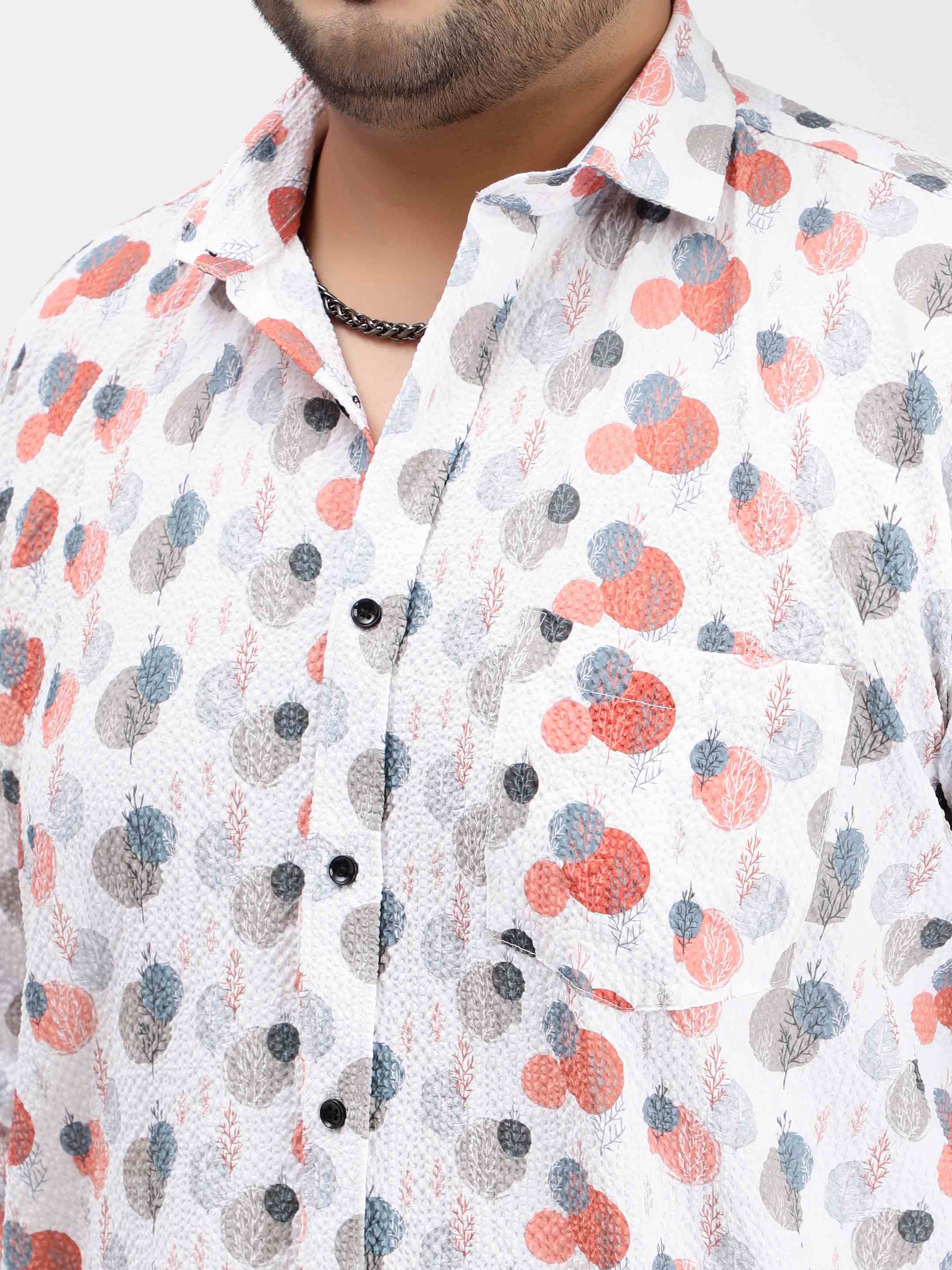 Coral Tree Shape Digital Print Textured Shirt - Image 5