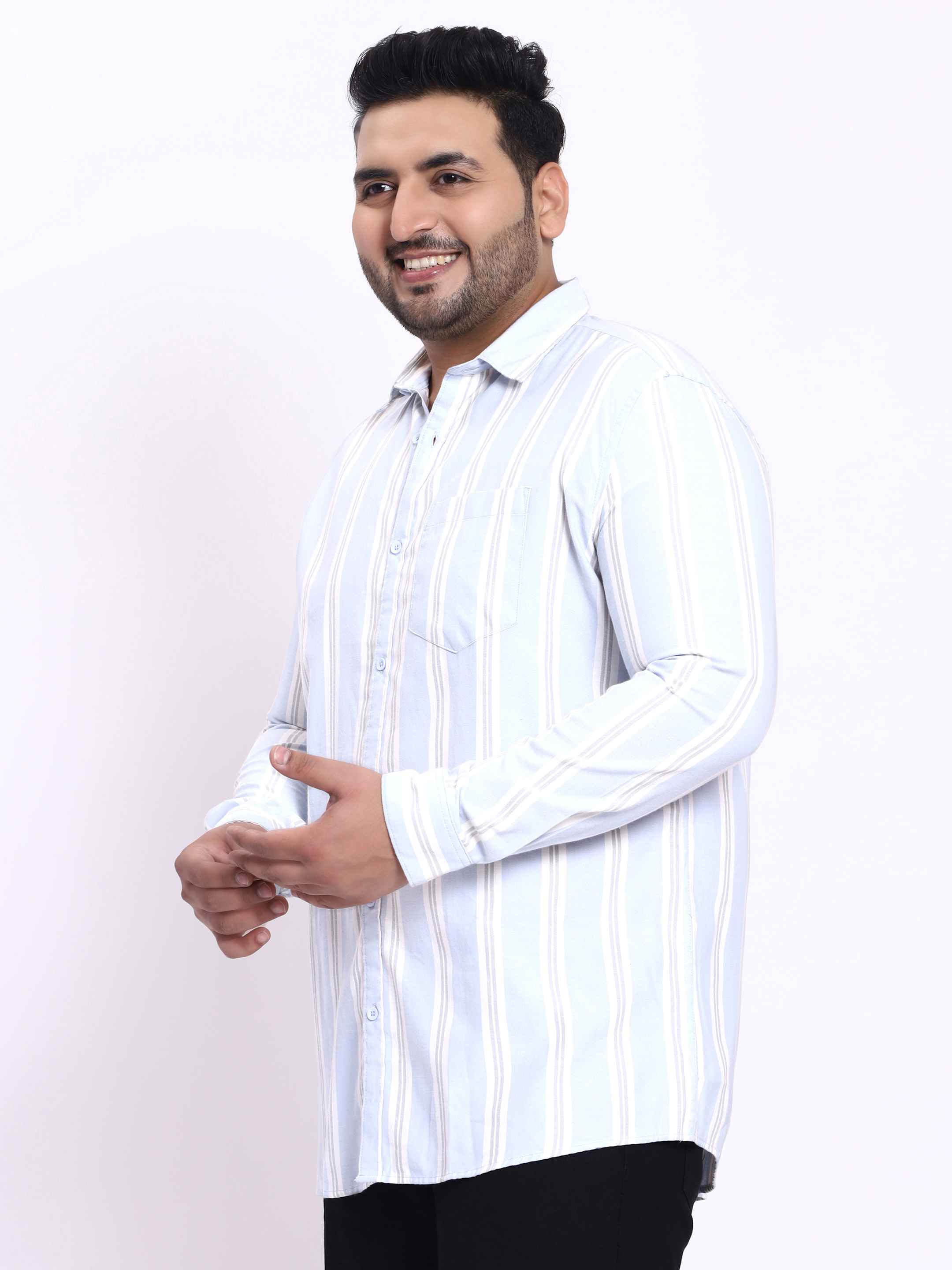Cyan White Striped Plus Size Shirt - Image 2