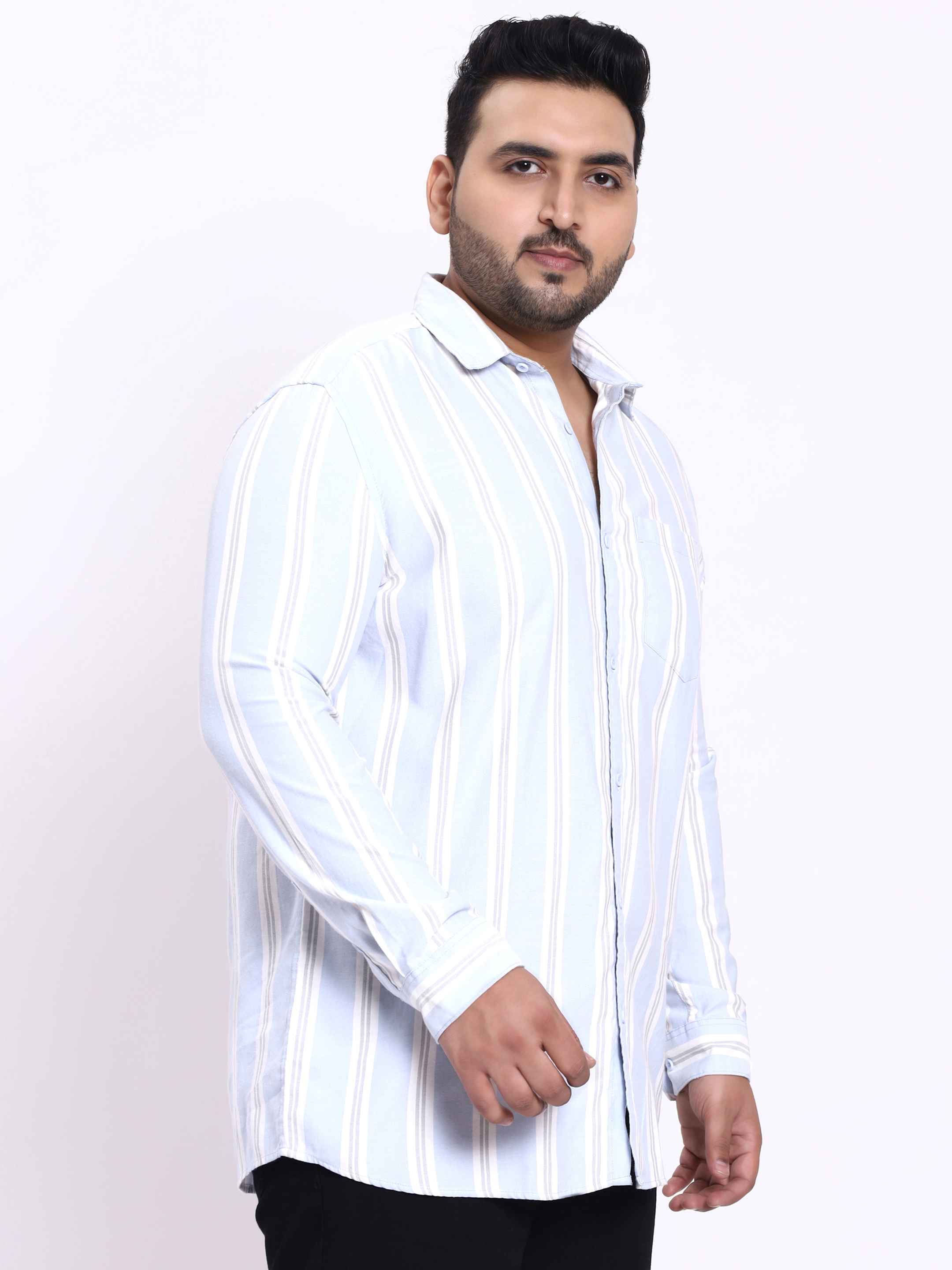 Cyan White Striped Plus Size Shirt - Image 3