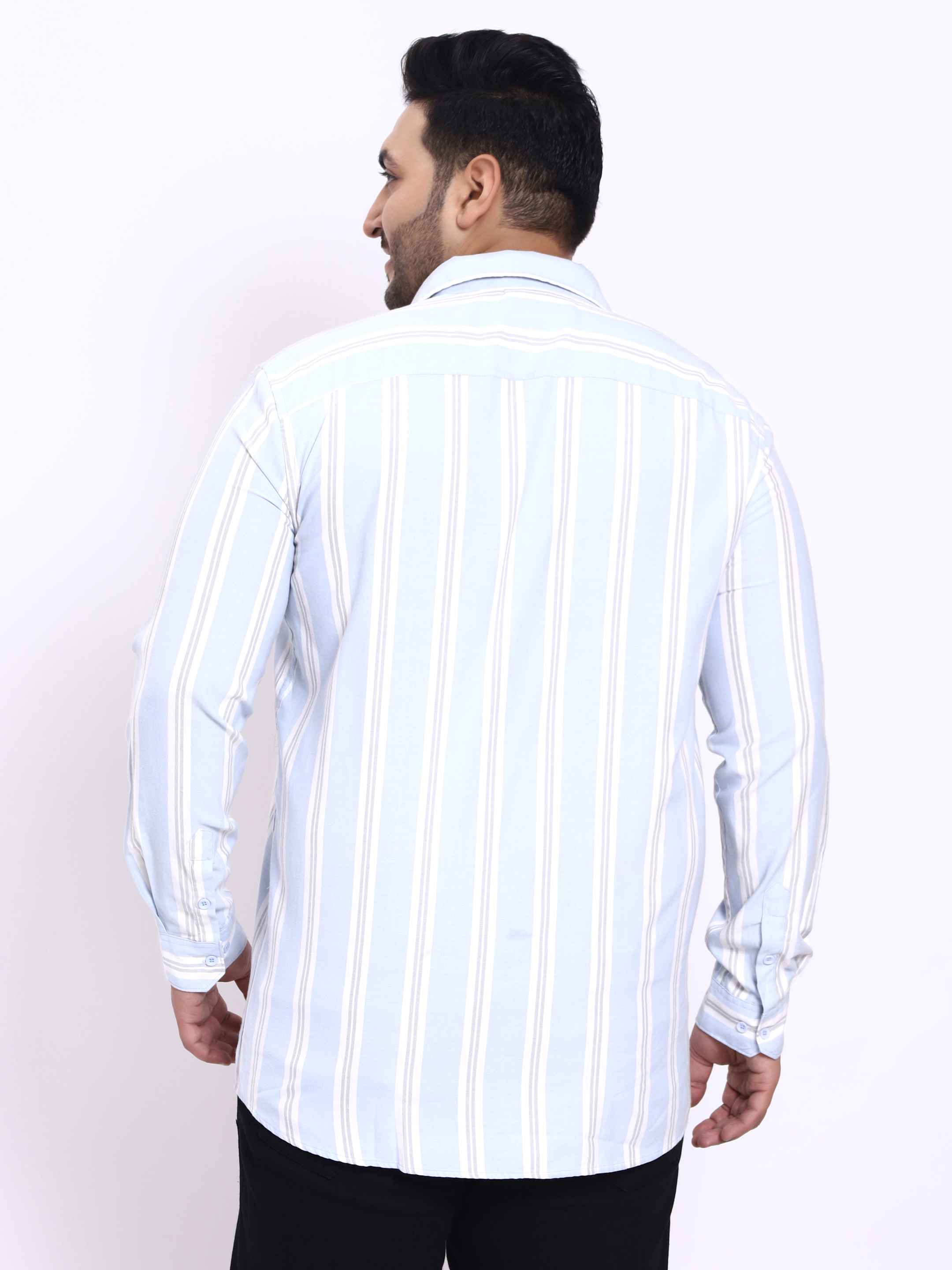 Cyan White Striped Plus Size Shirt - Image 4