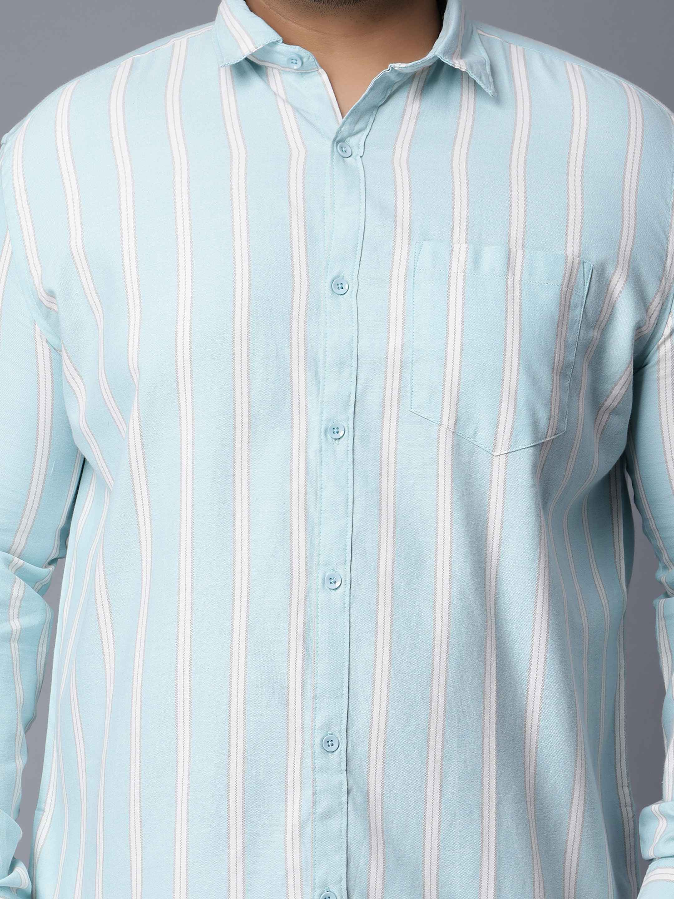 Cyan White Striped Plus Size Shirt - Image 5