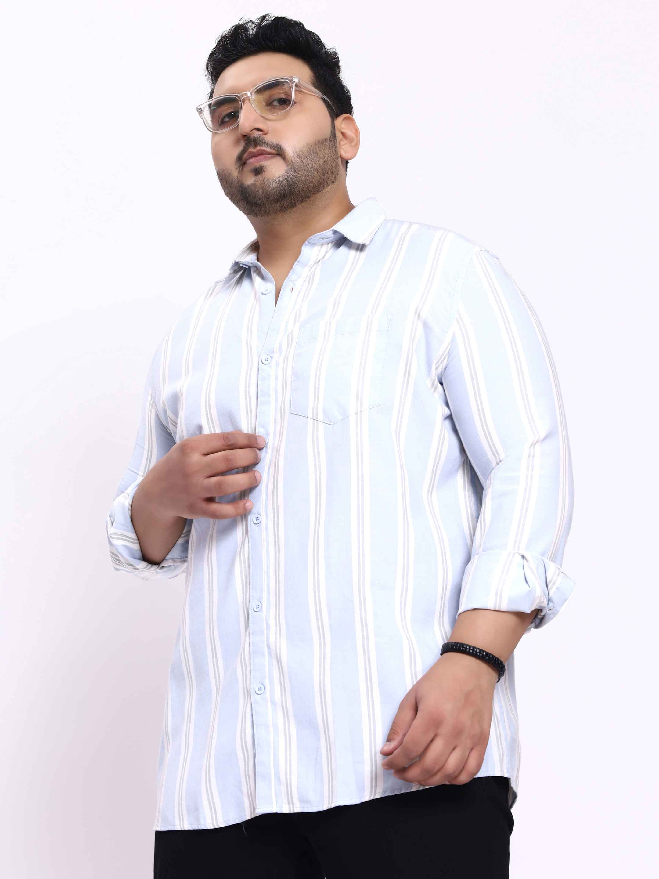 Cyan White Striped Plus Size Shirt - Image 6