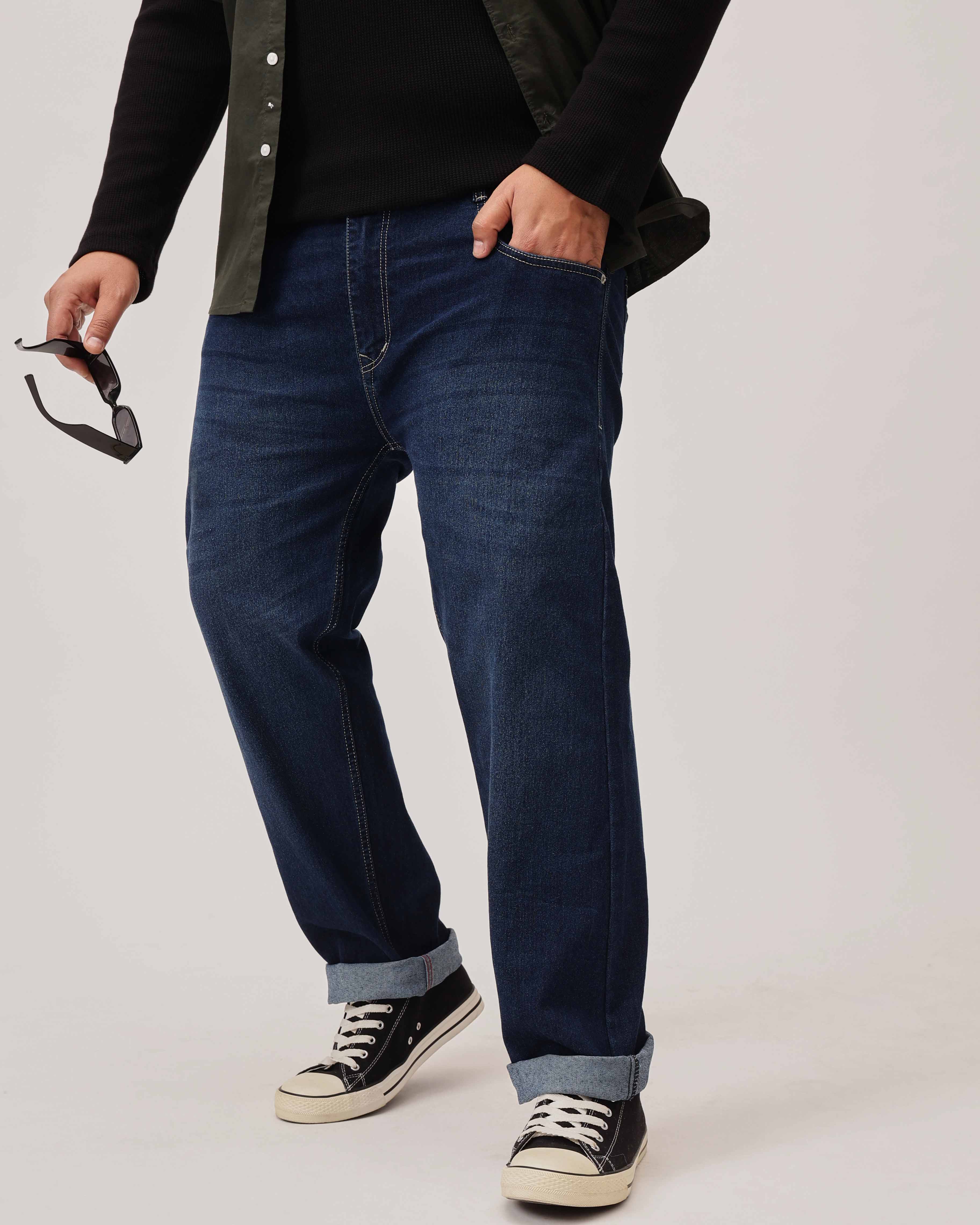 Dark Blue Strectable Cotton Plus Size Jeans - Image 3