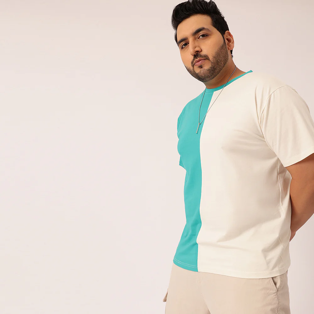 Dark Turquoise Off White Color Block T-shirt - Image 3