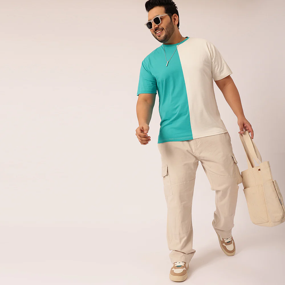 Dark Turquoise Off White Color Block T-shirt - Image 5