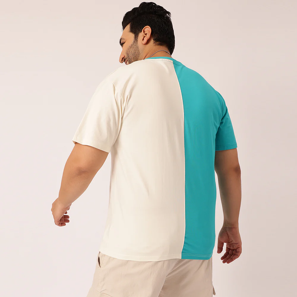 Dark Turquoise Off White Color Block T-shirt - Image 6