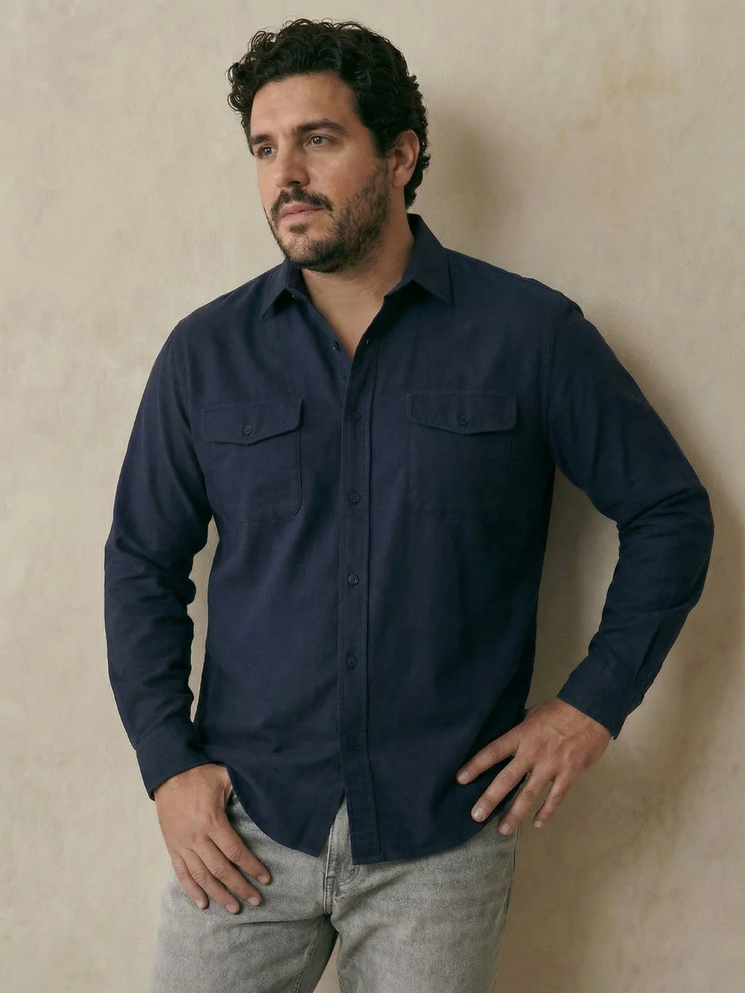 Double Pocket Poplin Solid Plus Size Shirt - Image 5