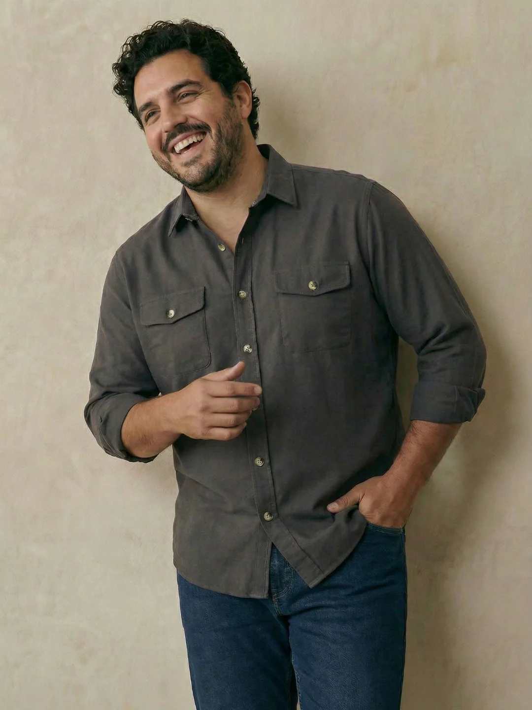 Double Pocket Poplin Solid Plus Size Shirt - Image 24