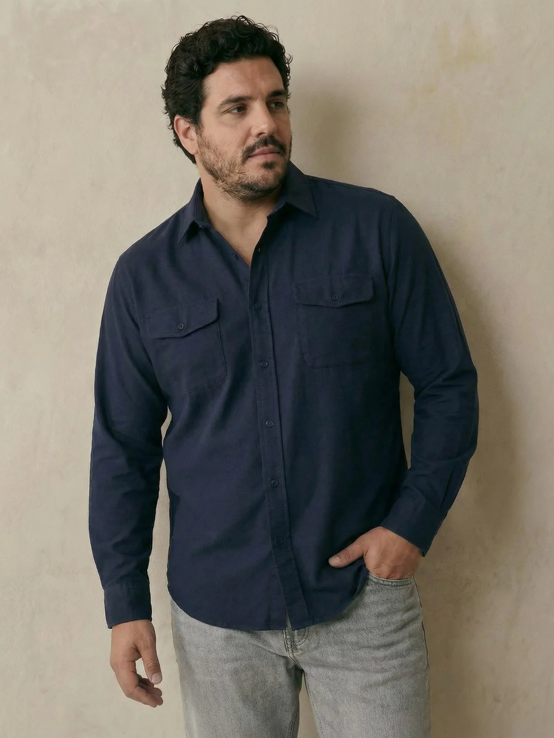 Double Pocket Poplin Solid Plus Size Shirt - Image 6