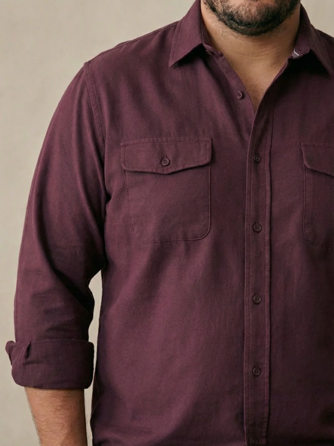 Double Pocket Poplin Solid Plus Size Shirt - Image 3