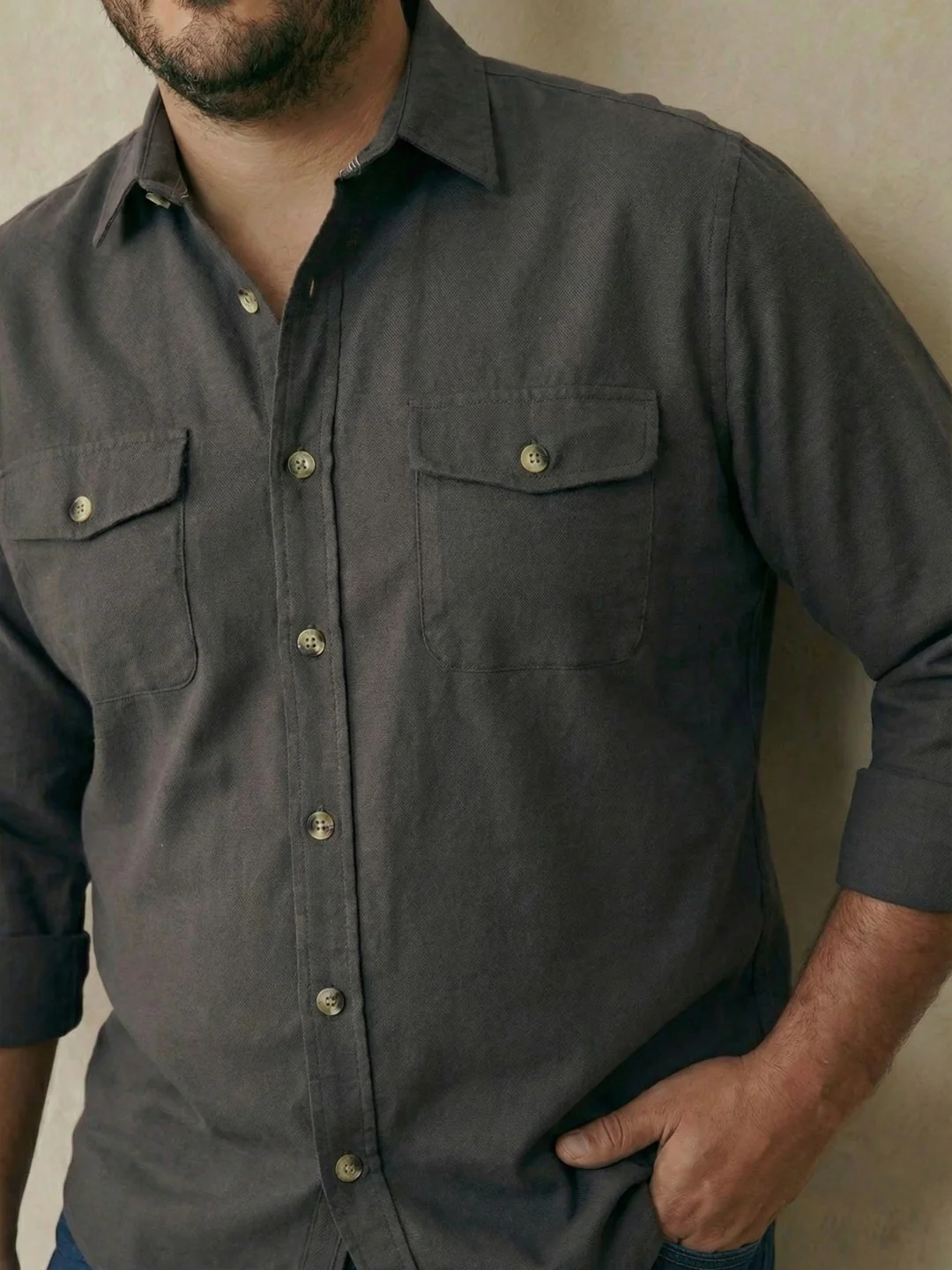 Double Pocket Poplin Solid Plus Size Shirt - Image 26
