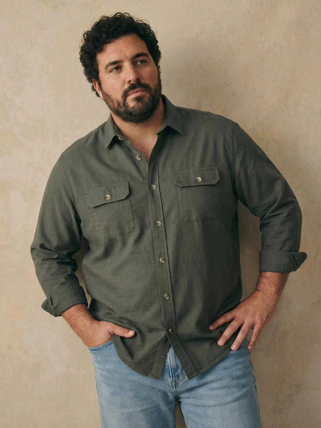 Double Pocket Poplin Solid Plus Size Shirt - Image 18
