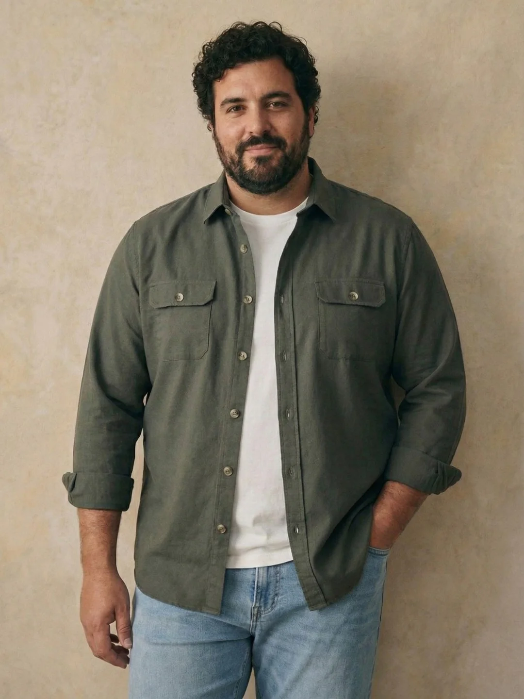 Double Pocket Poplin Solid Plus Size Shirt - Image 19