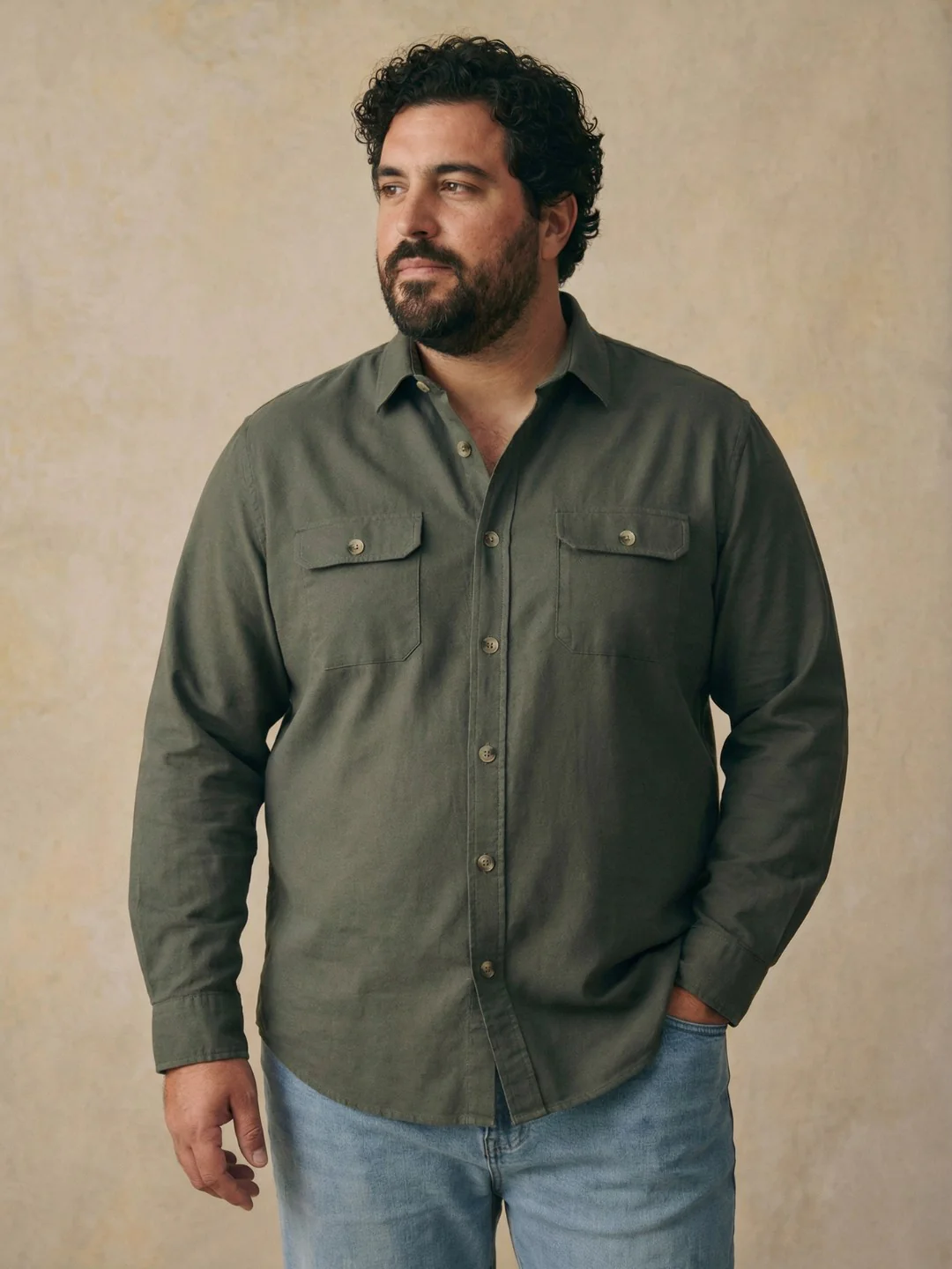 Double Pocket Poplin Solid Plus Size Shirt - Image 21