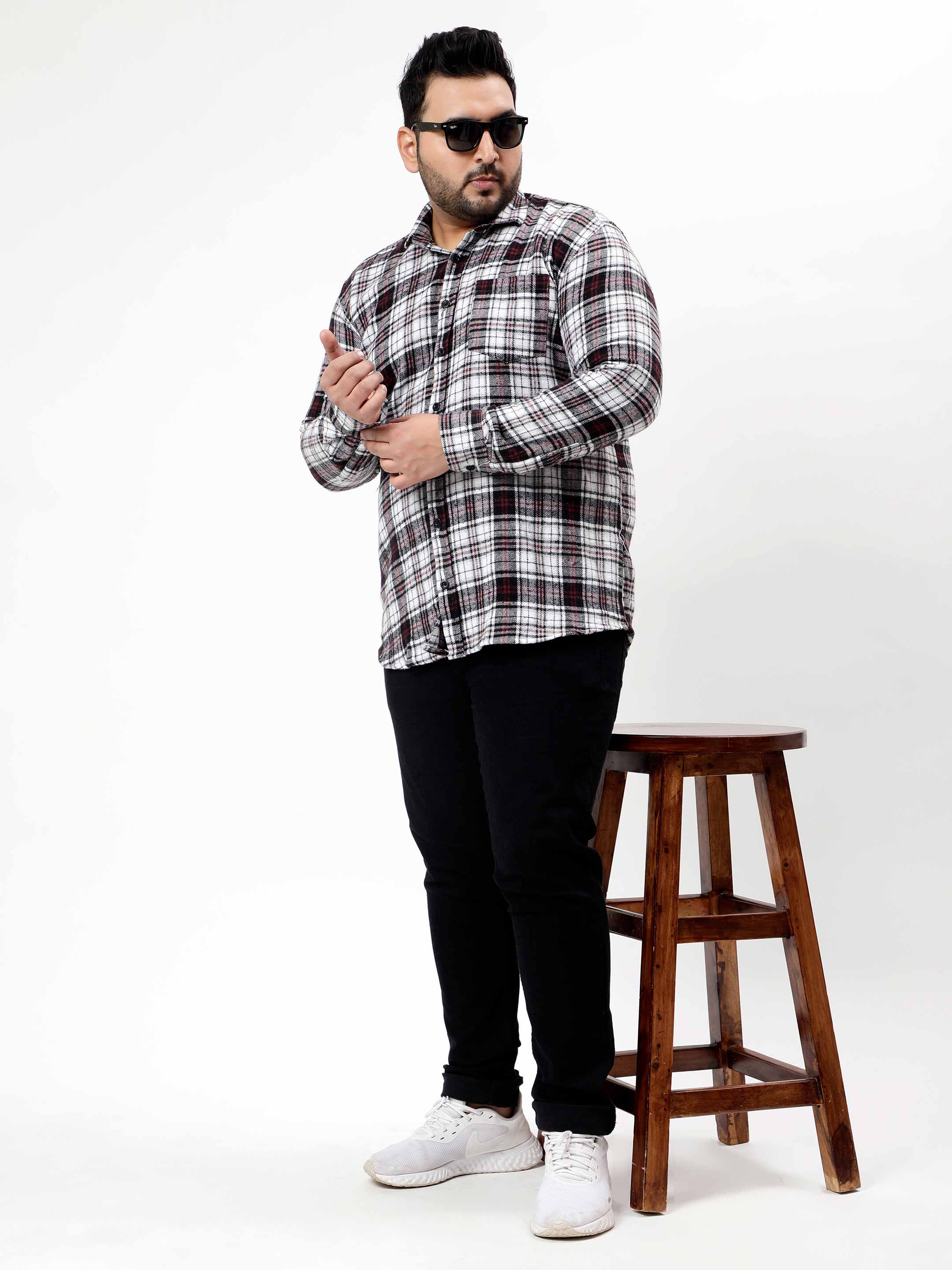 Flannel Maroon Striped Checked Plus Size Shirt - Image 2