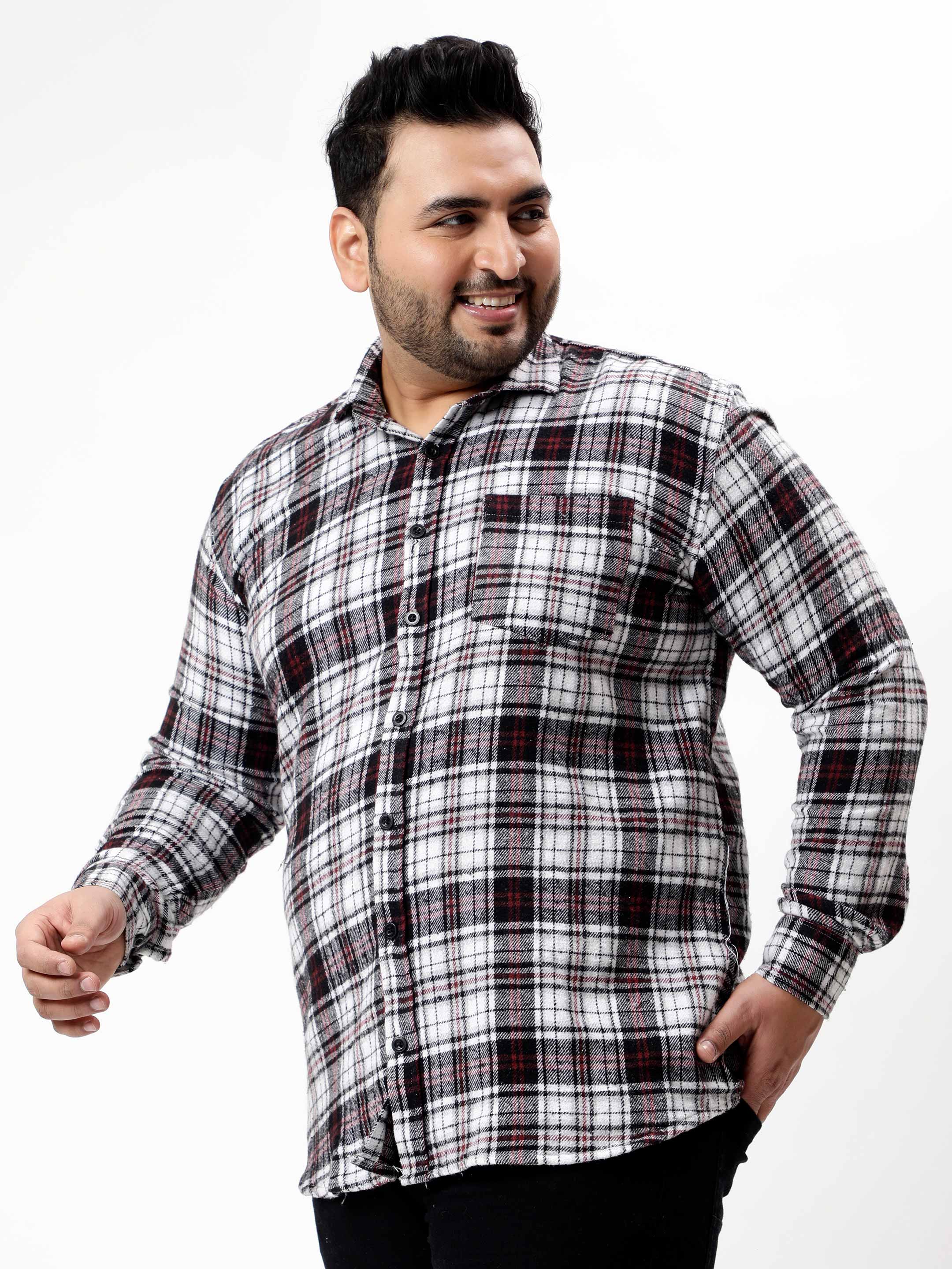 Flannel Maroon Striped Checked Plus Size Shirt - Image 3