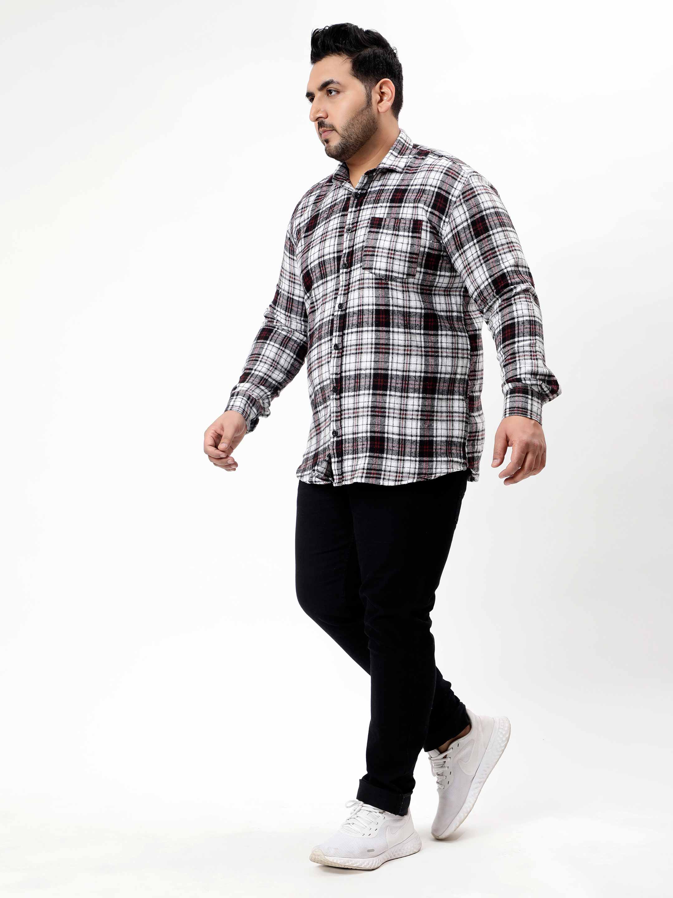 Flannel Maroon Striped Checked Plus Size Shirt - Image 4