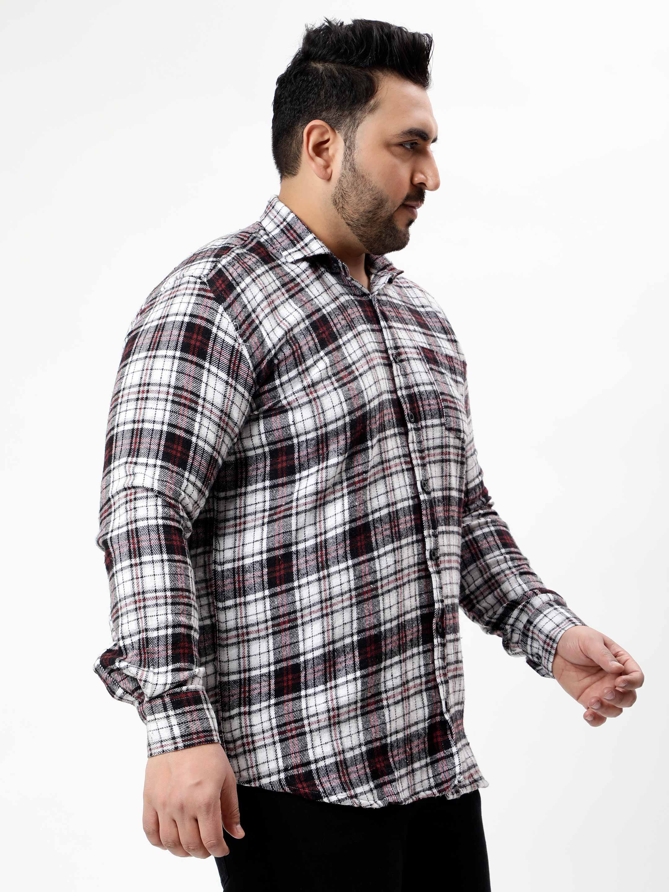 Flannel Maroon Striped Checked Plus Size Shirt - Image 5