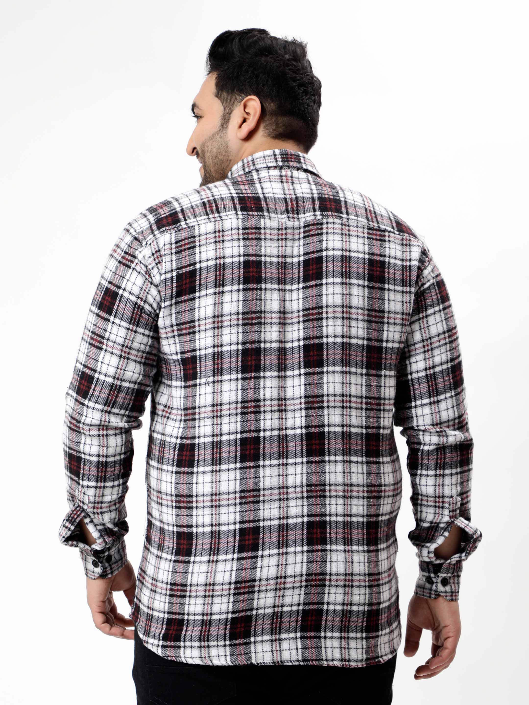 Flannel Maroon Striped Checked Plus Size Shirt - Image 6