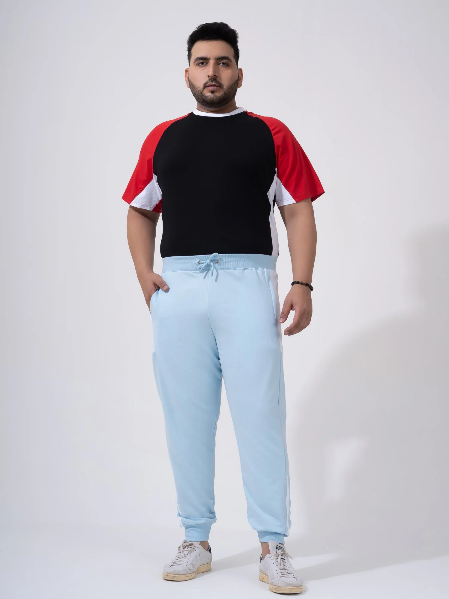 Ice Blue Color Block Plus Size Jogger - Image 4