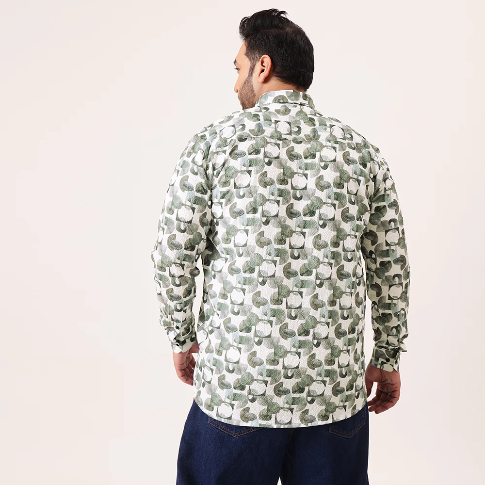 Green Abstract Geometric Digital Print Textured Shirt - Image 5