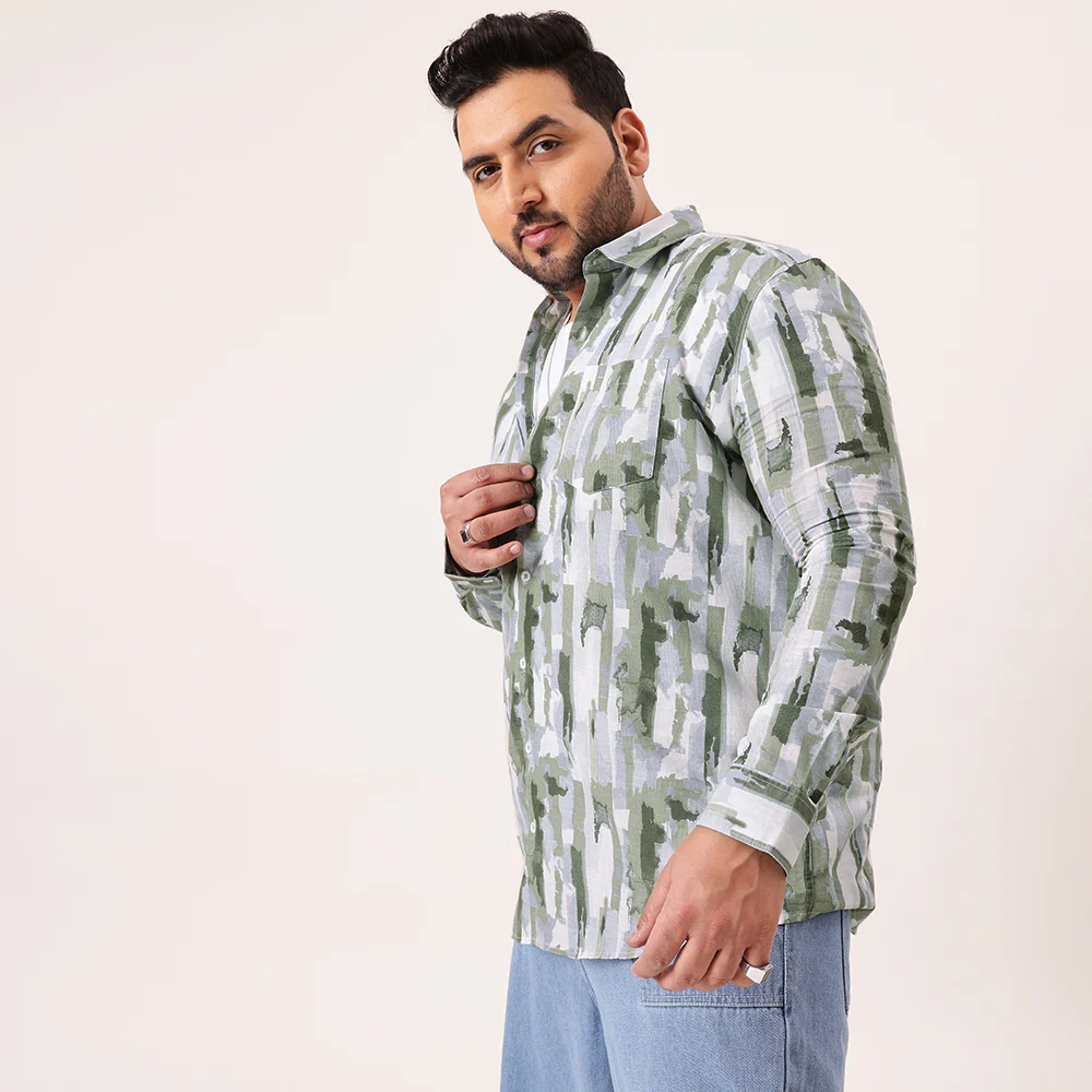 Green Block Color Cotton Lee Shirt - Image 2