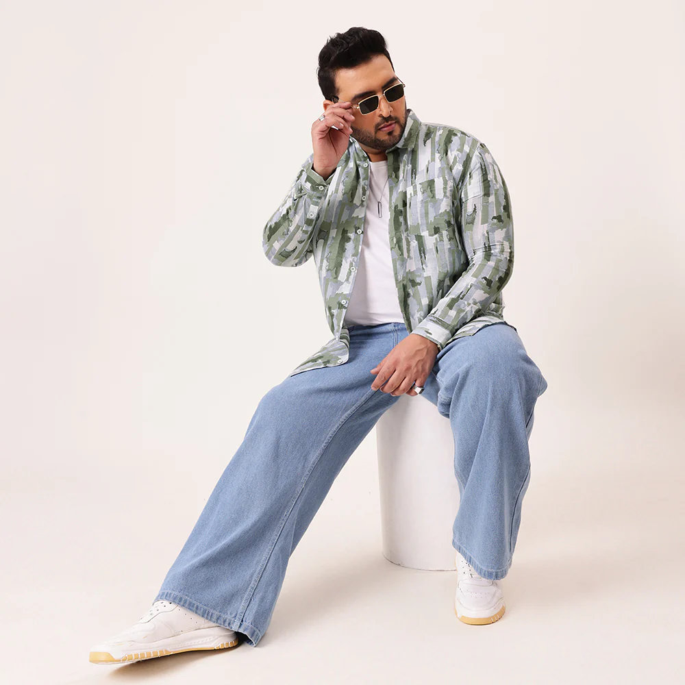 Green Block Color Cotton Lee Shirt - Image 3