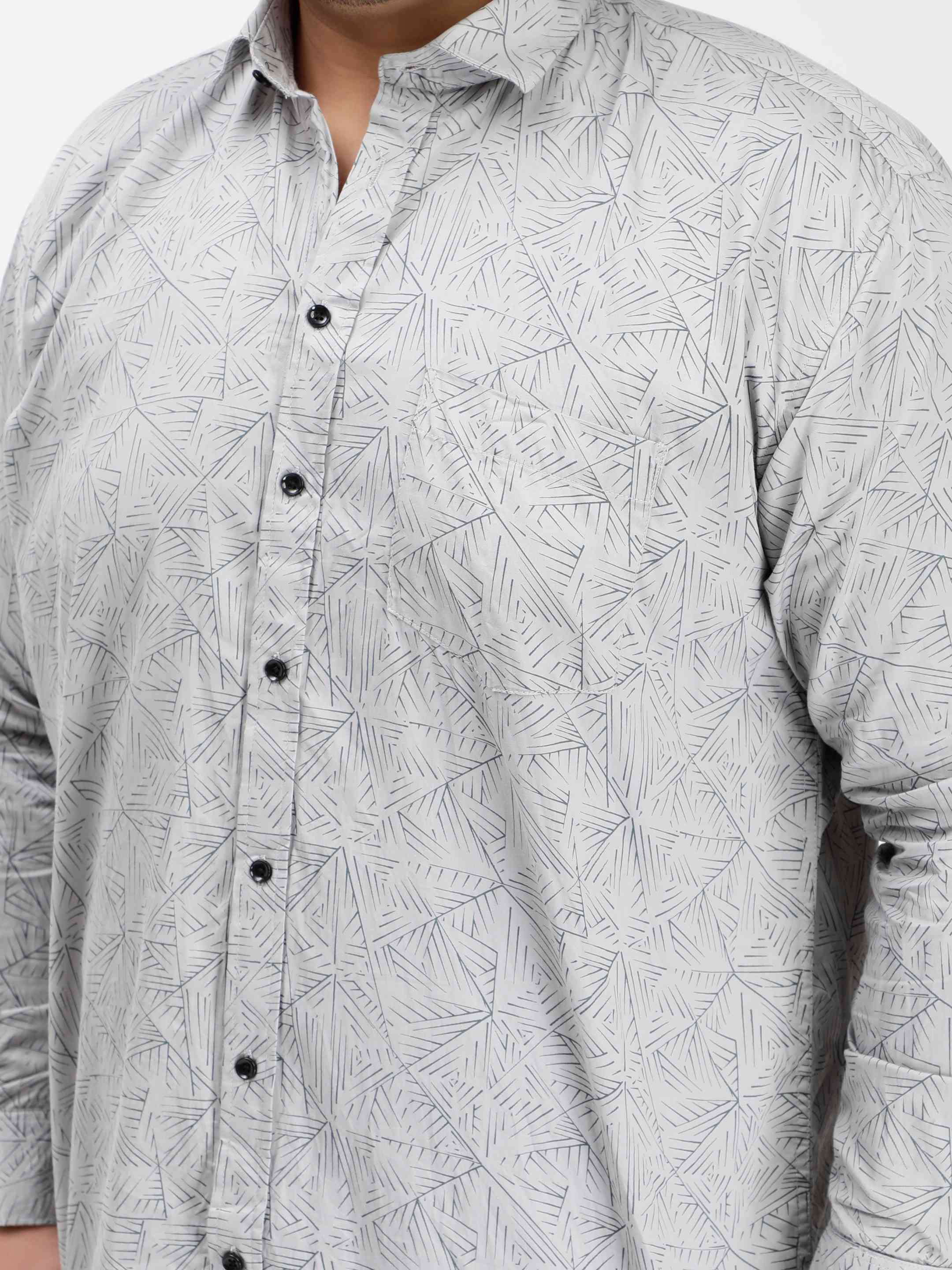 Grey Geometric Print Cotton Shirt - Image 5
