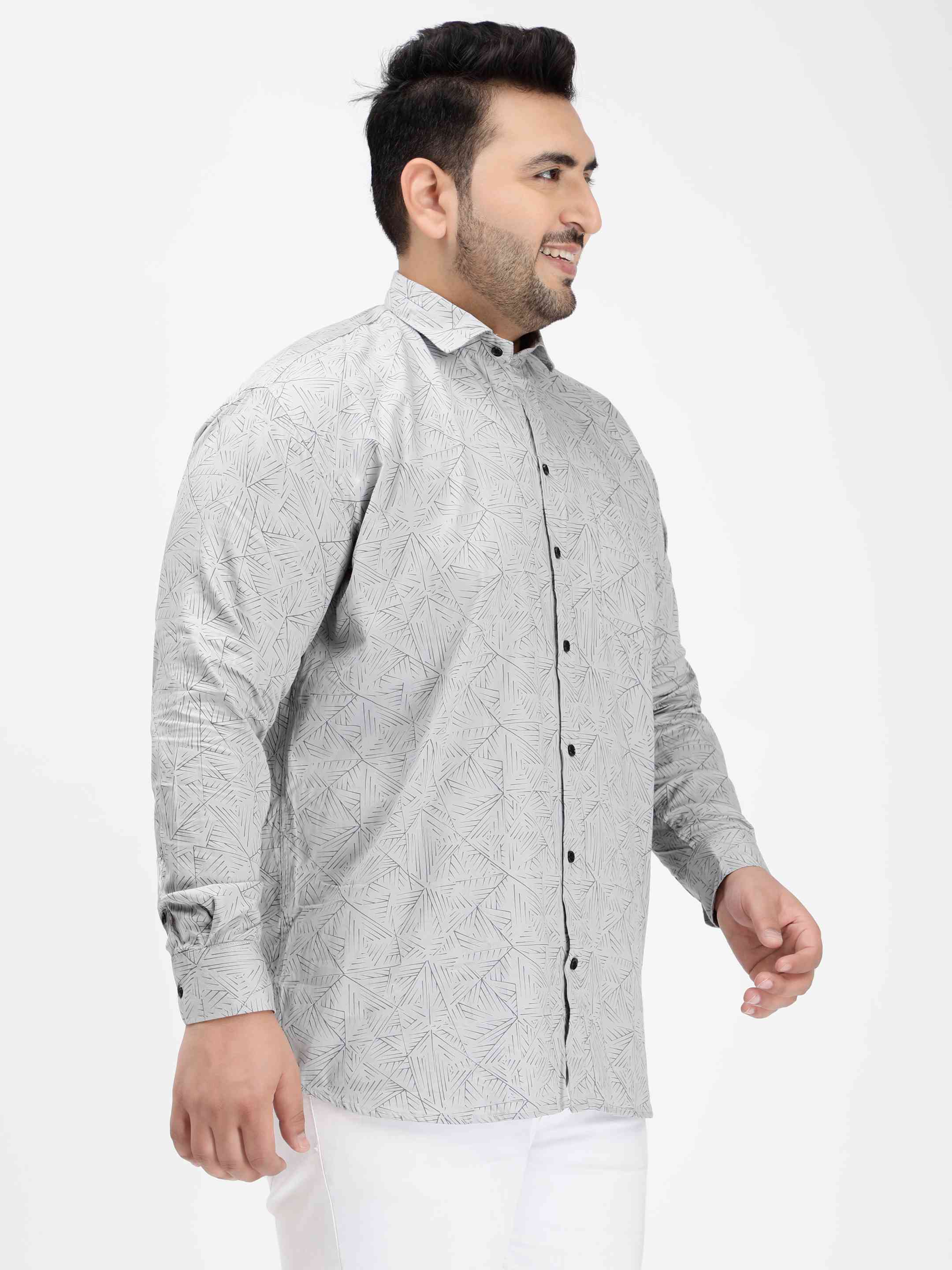 Grey Geometric Print Cotton Shirt - Image 6