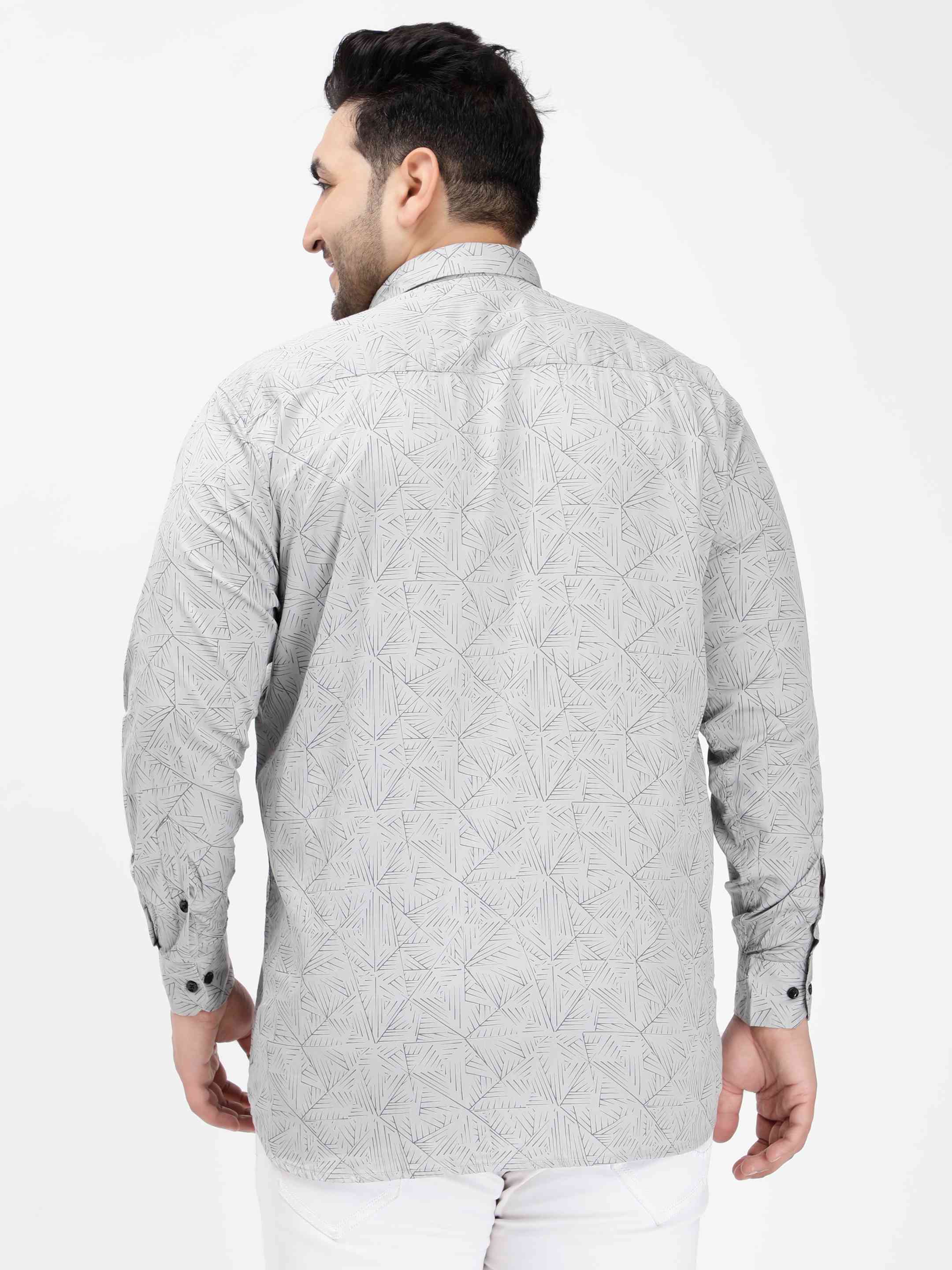 Grey Geometric Print Cotton Shirt - Image 7