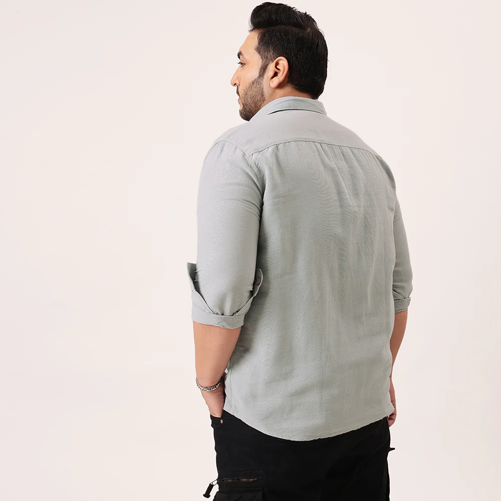 Grey Solid Cotton Plus Size Shirt - Image 5