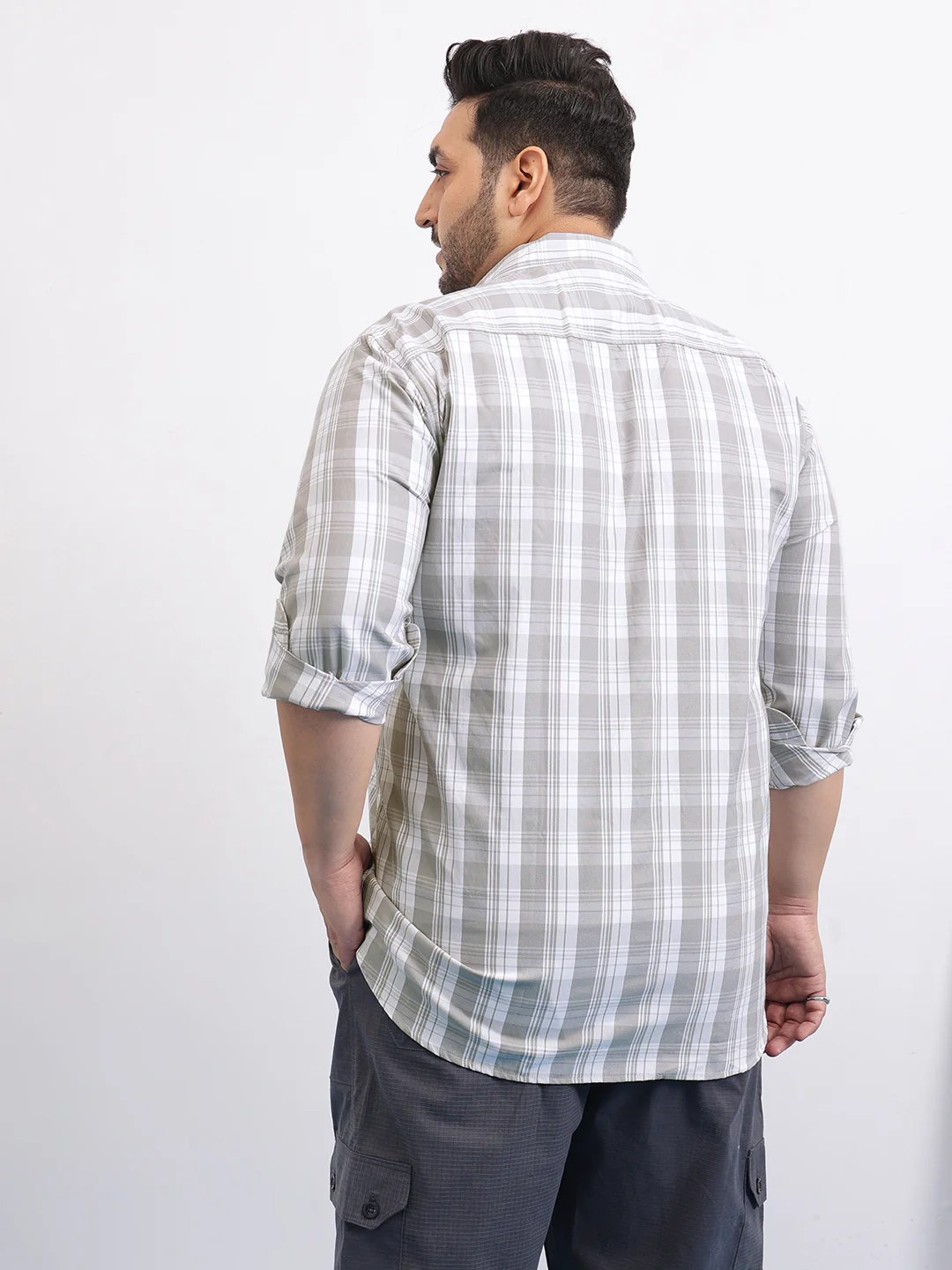 Grey White Plus Size Check Shirt - Image 6