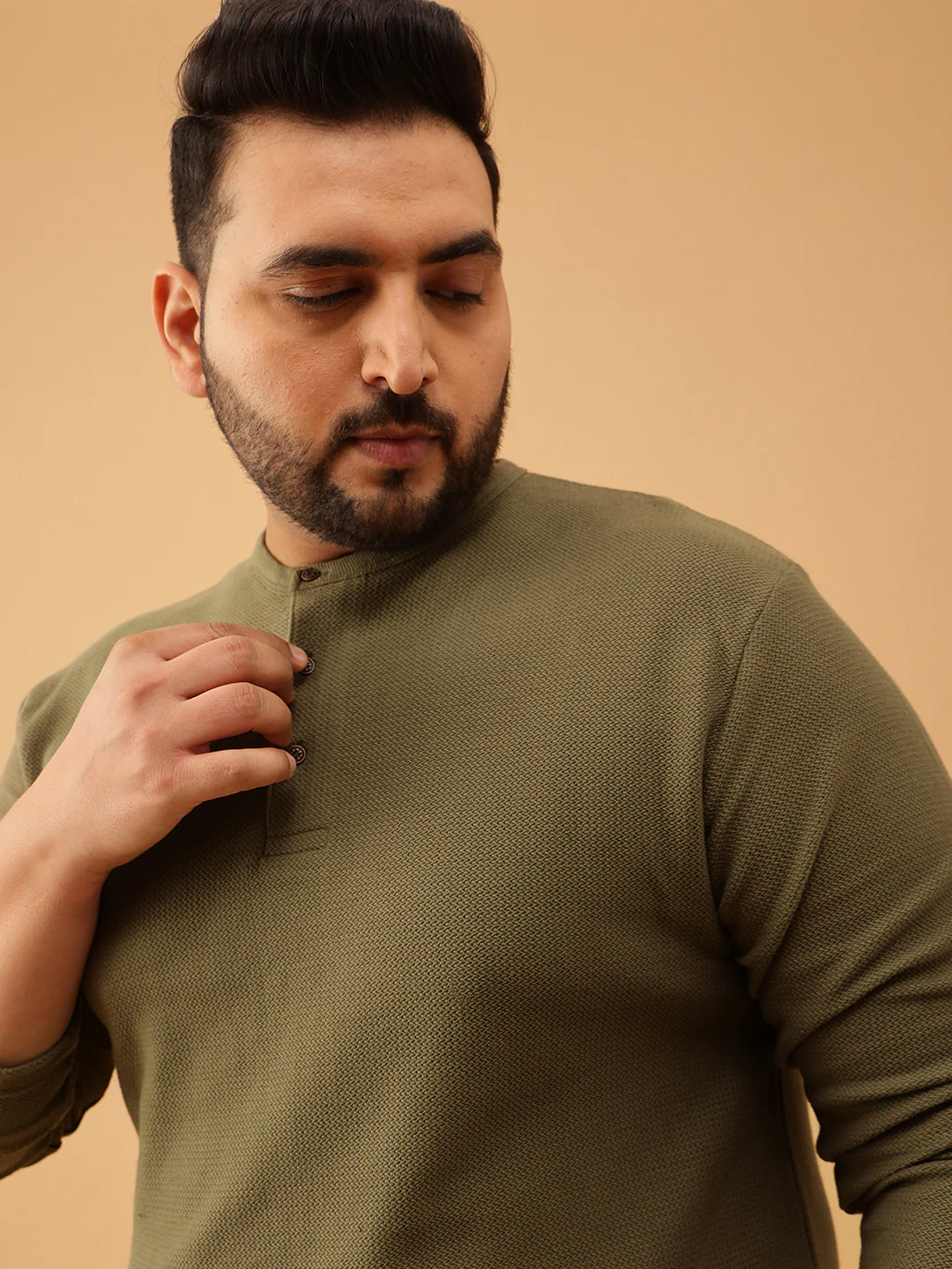 Henley Textured Premium Full Sleeve Tee - Image 2