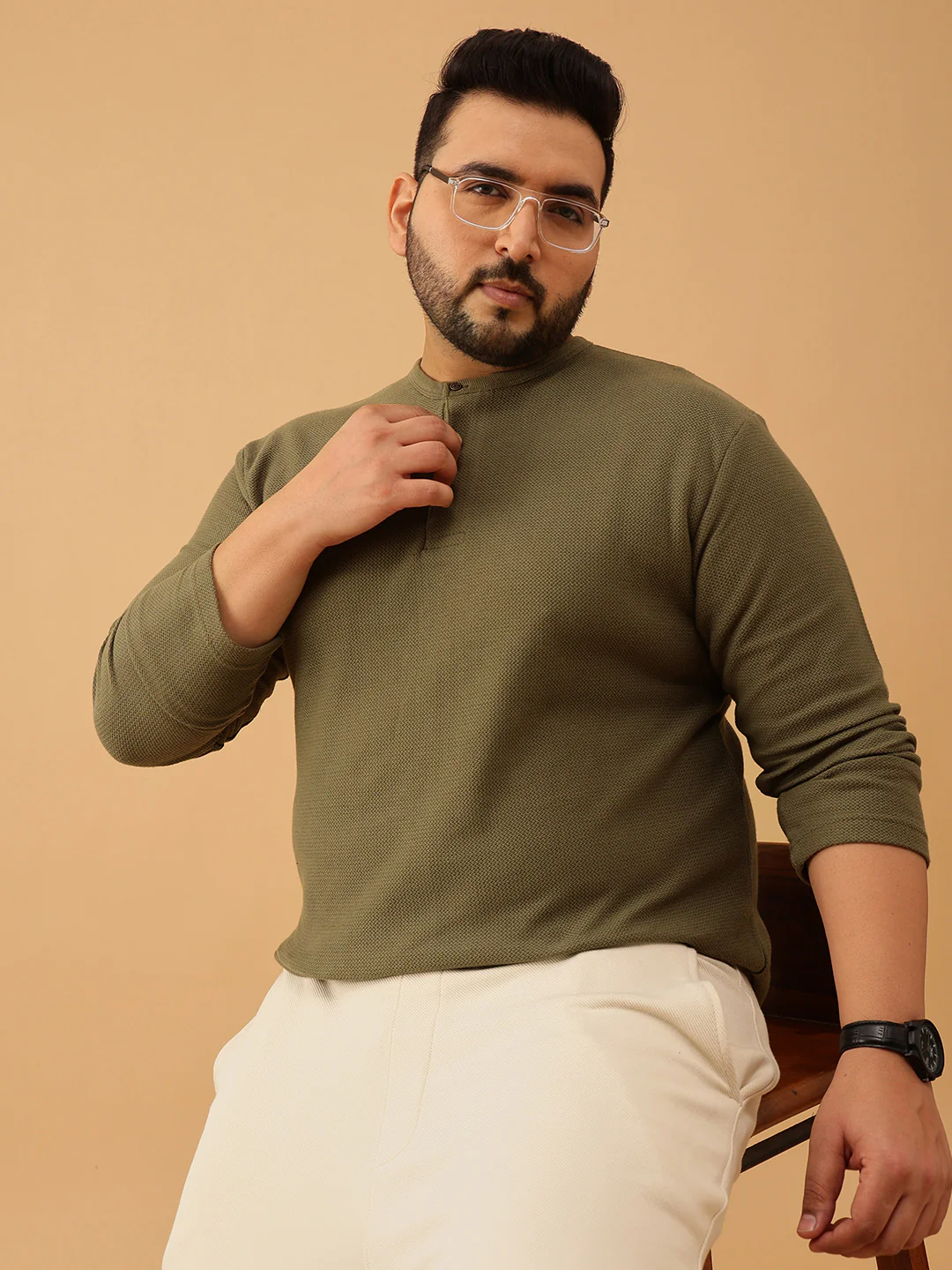 Henley Textured Premium Full Sleeve Tee - Image 3