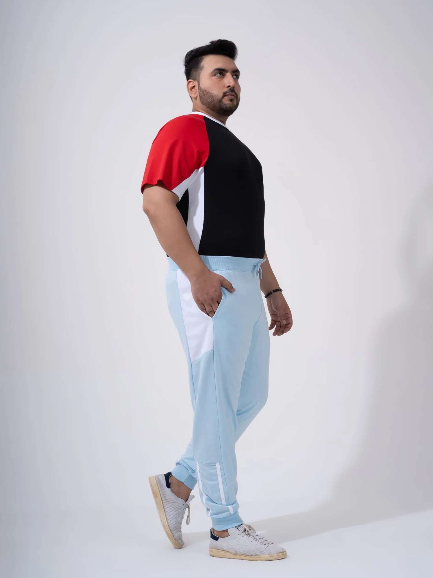 Ice Blue Color Block Plus Size Jogger - Image 3
