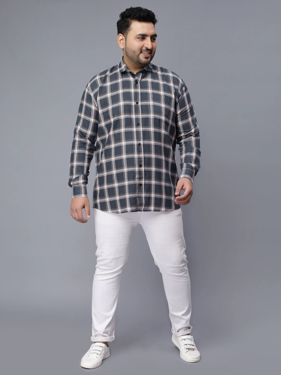 Ink Blue Checkered Plus Size Shirt - Image 2
